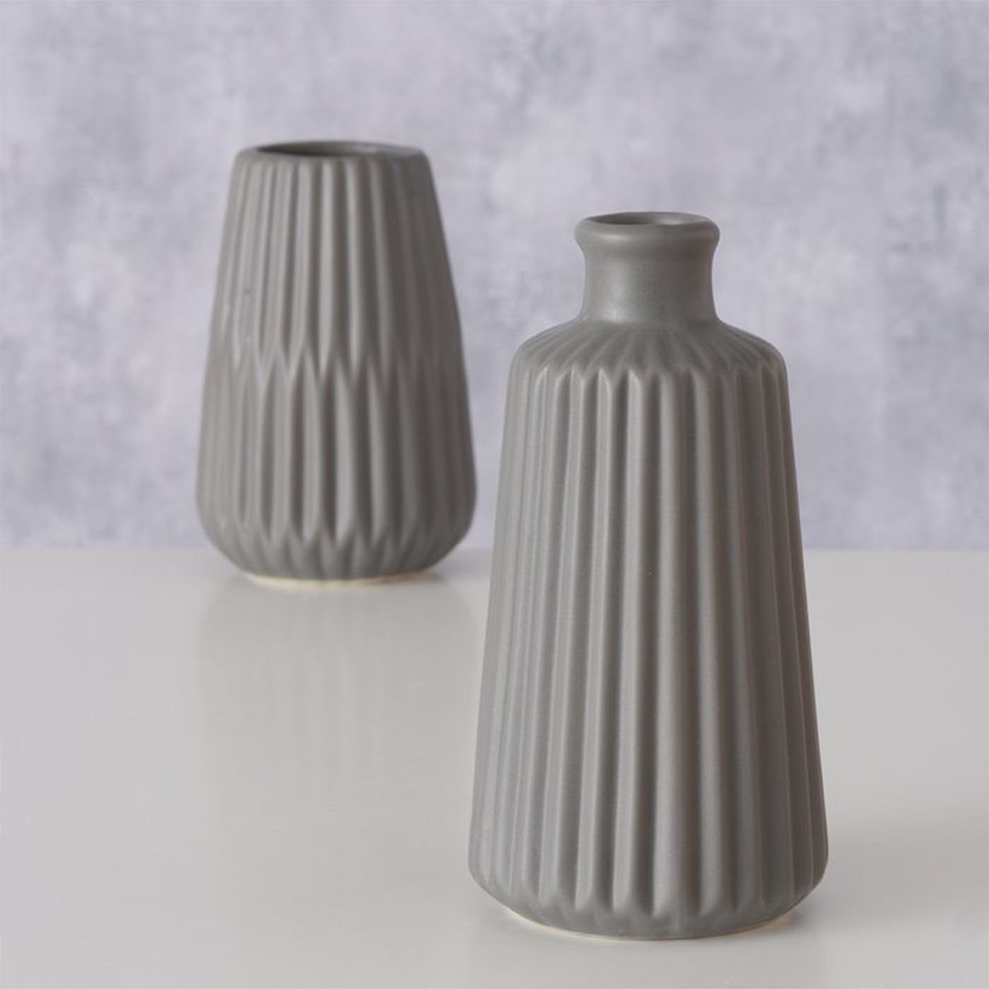 BOLTZE Tischvase im Design- Set aus Grau Mattes 2er Deko Keramik Vase