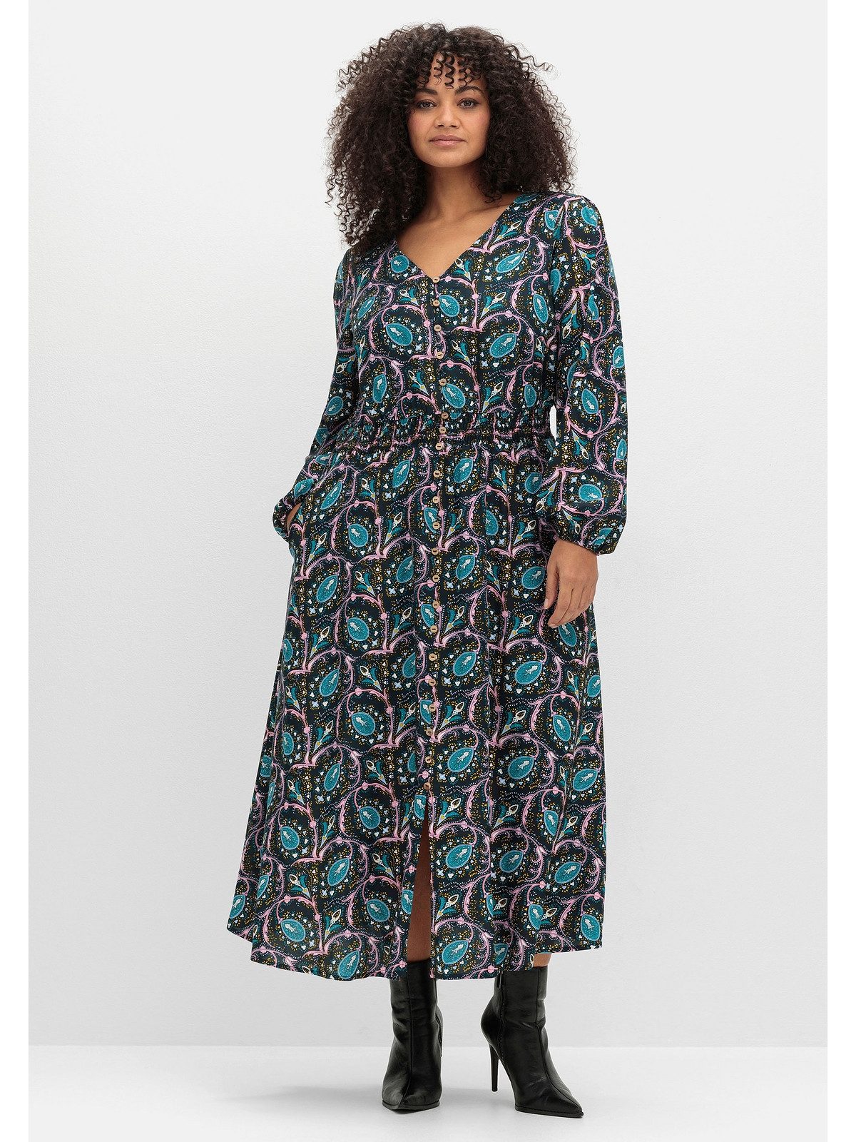 sheego by Joe Browns Maxikleid Große Größen mit Paisleyprint und Taillen-Smokbund