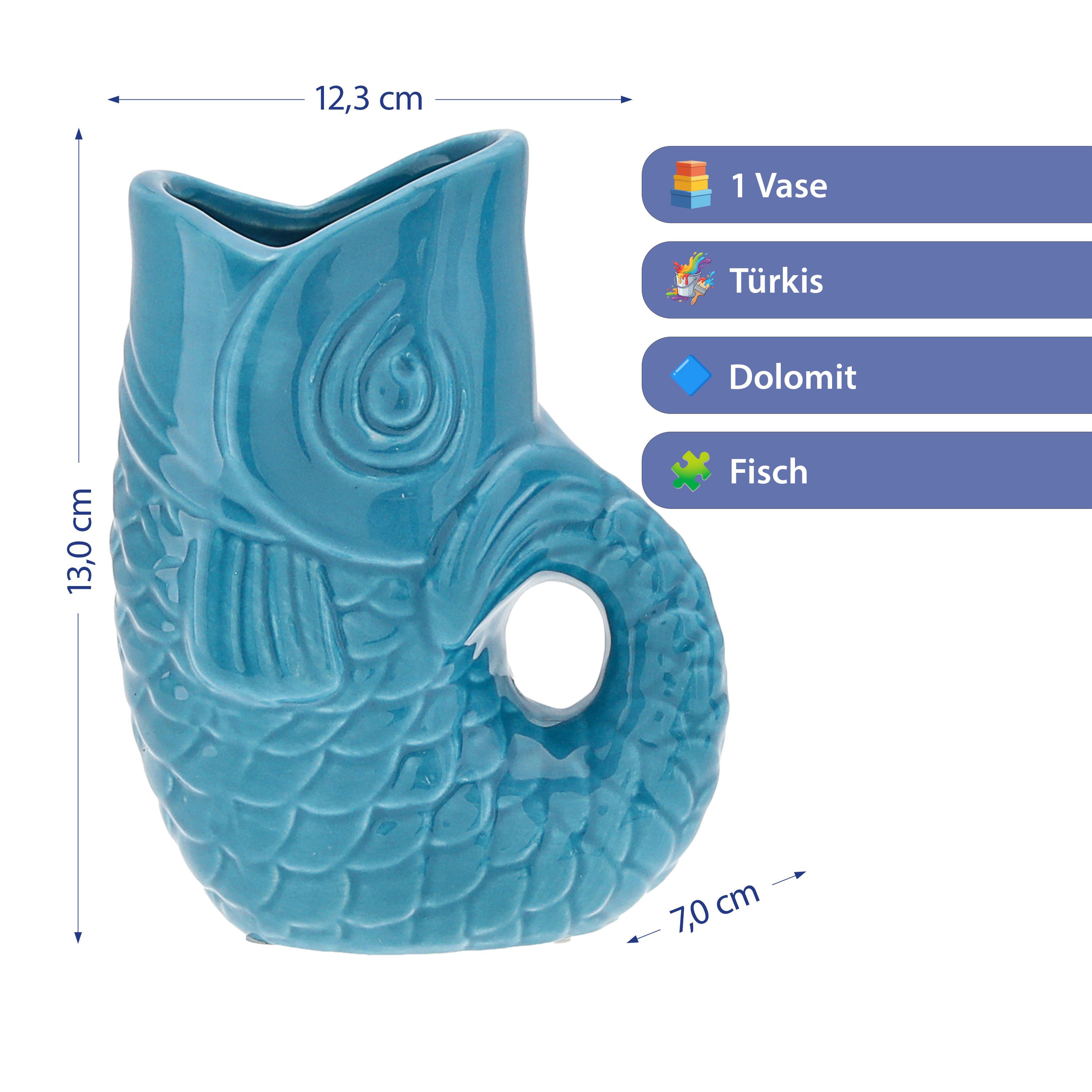 CEPEWA Dekovase Vase Fisch 'Blubb' 13,5x21x9cm Dolomit türkis Blumenvase De günstig online kaufen