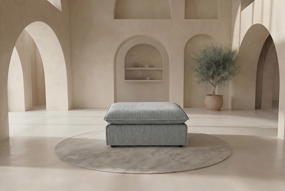 riess-ambiente Fußhocker HEAVEN 100cm hellgrau - Cord, Pappelholz, Federkern, abnehmbarer Bezug (Einzelartikel, 1 St), Sitzhocker im Landhausstil - ideal für Hussensofa und Wohnzimmer
