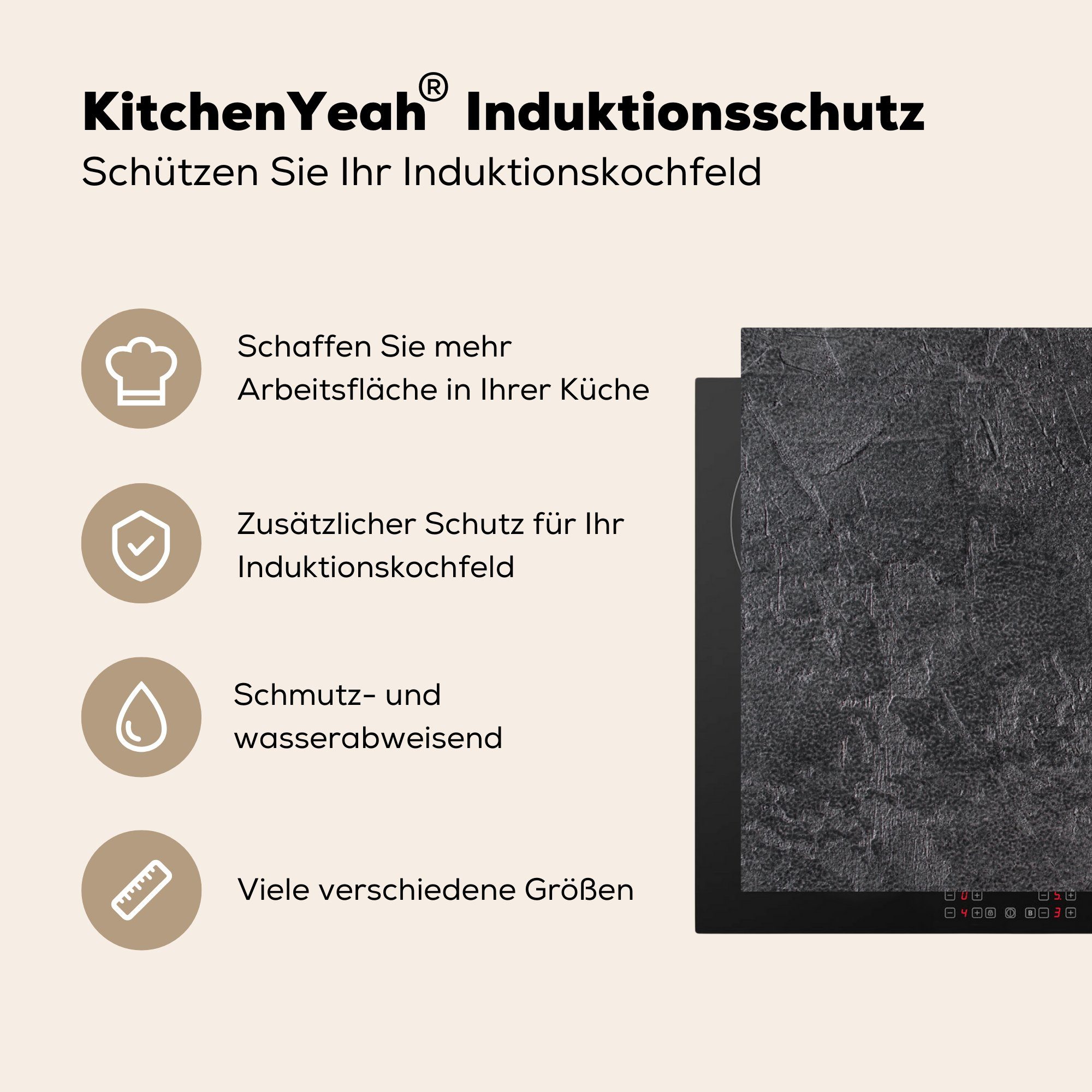MuchoWow Herdblende-/Abdeckplatte - Alt Design, - für Beton 83x51 Vinyl, Induktionsschutzgitter (1 Ceranfeldabdeckung, Induktionsmatte - cm, - Arbeitsplatte tlg), küche