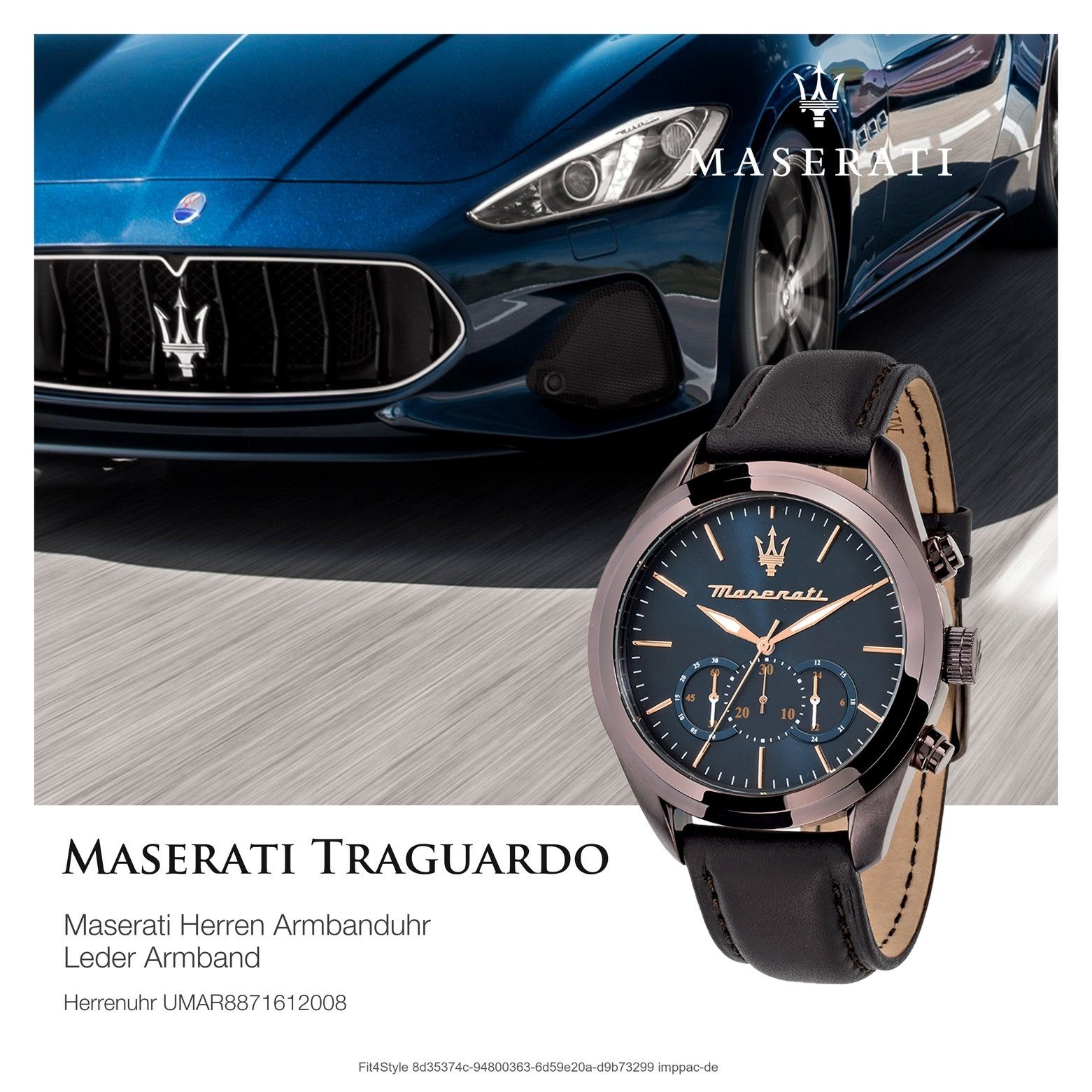 MASERATI Chronograph Maserati Herren Uhr Chronograph, (Chronograph), Herrenuhr rund, groß (ca. 55x45mm) Lederarmband, Made-In Italy
