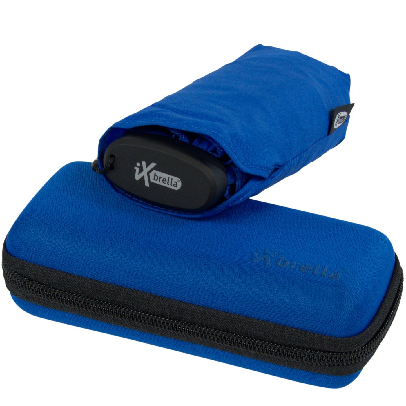 iX-brella Taschenregenschirm Ultra Mini 15 cm winziger Schirm im Handy Format, ultra-klein, mit Softcase-Etui - victoria blue blau