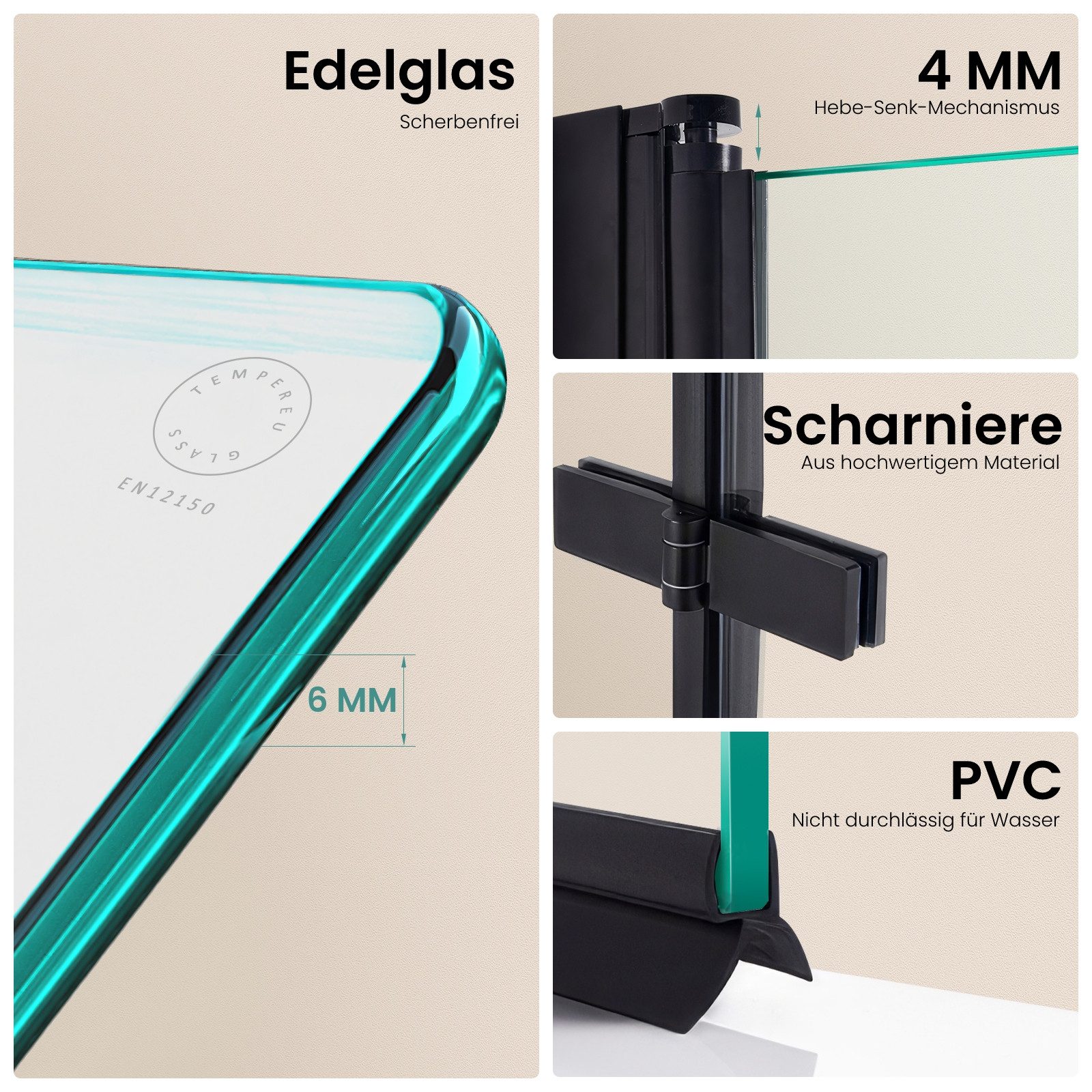 EMKE Badewannenaufsatz EMKE Badewannenfaltwand 3-teilig, faltbare Duschwand für Badewanne, Mit Nano-Beschichtung für einfache Reinigung und 6 mm Sicherheitsglas – Bild 5 von 5