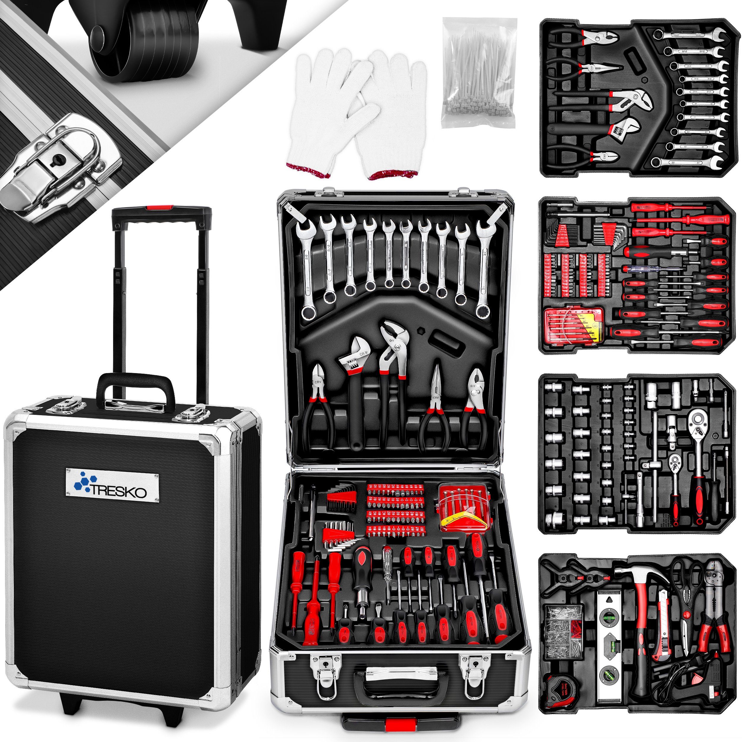 TRESKO Werkzeugset Werkzeugkoffer, 949 teiliger Werkzeugkasten  Chrom-Vanadium Stahl | Werkzeug-Sets