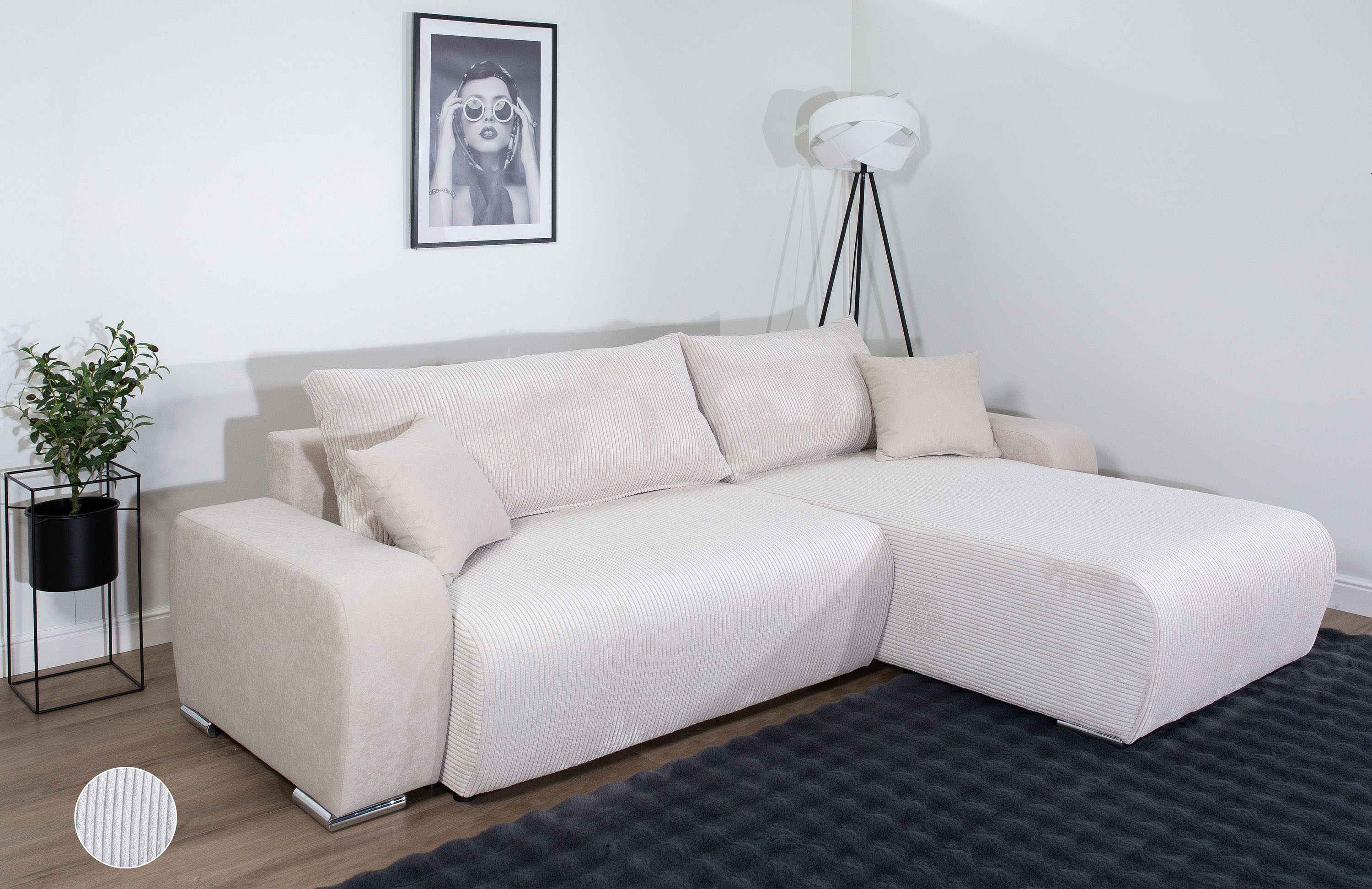 COLLECTION AB Ecksofa Pia L-Form, B: 237 cm, Schlaffunktion, Bettkasten & 2 Zierkissen, Federkern