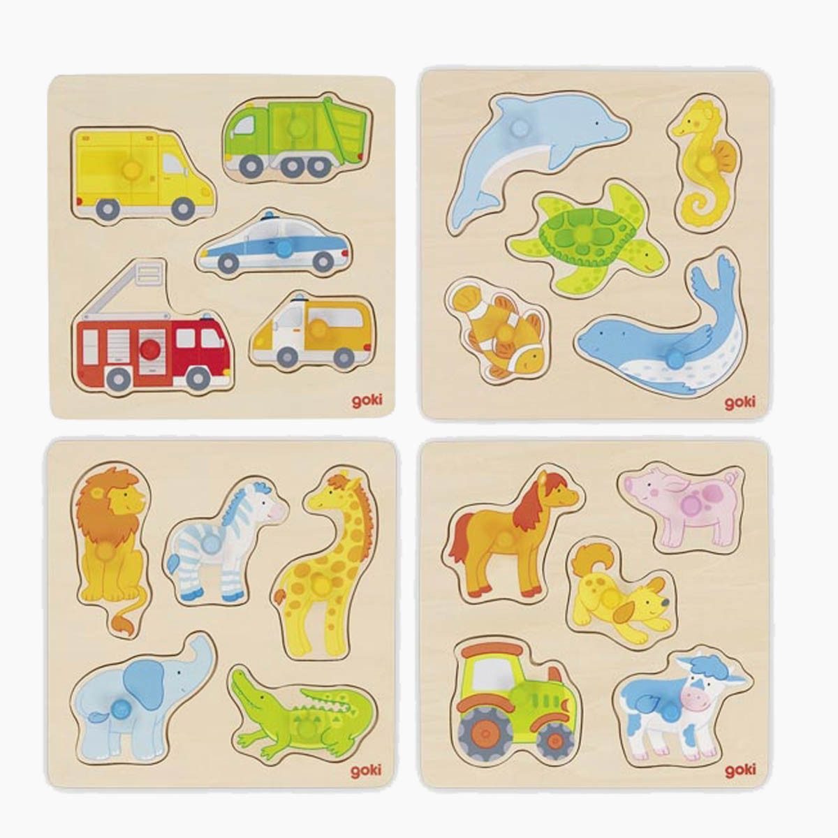 goki Головоломки Головоломки Fahrzeuge und Tiere 4 er Set, 5 Пазлыteile, für kleine Entdecker und Пазлыanfänger