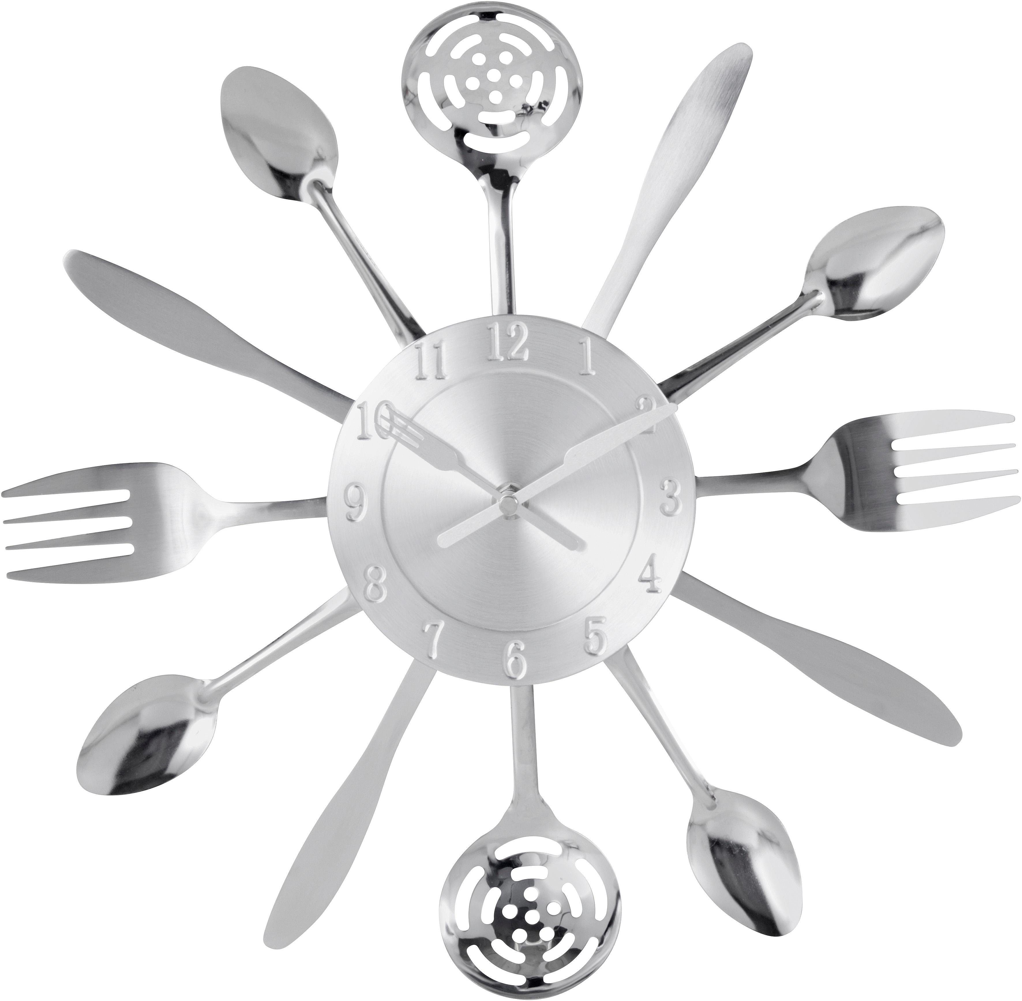 my home Wanduhr "Cutlery" (Küchenuhr, XXL, rund, Ø 38 cm, aus Metall, Besteck). Reduzierter Preis € 28,89. Unverbindliche Preisempfehlung € 68,90