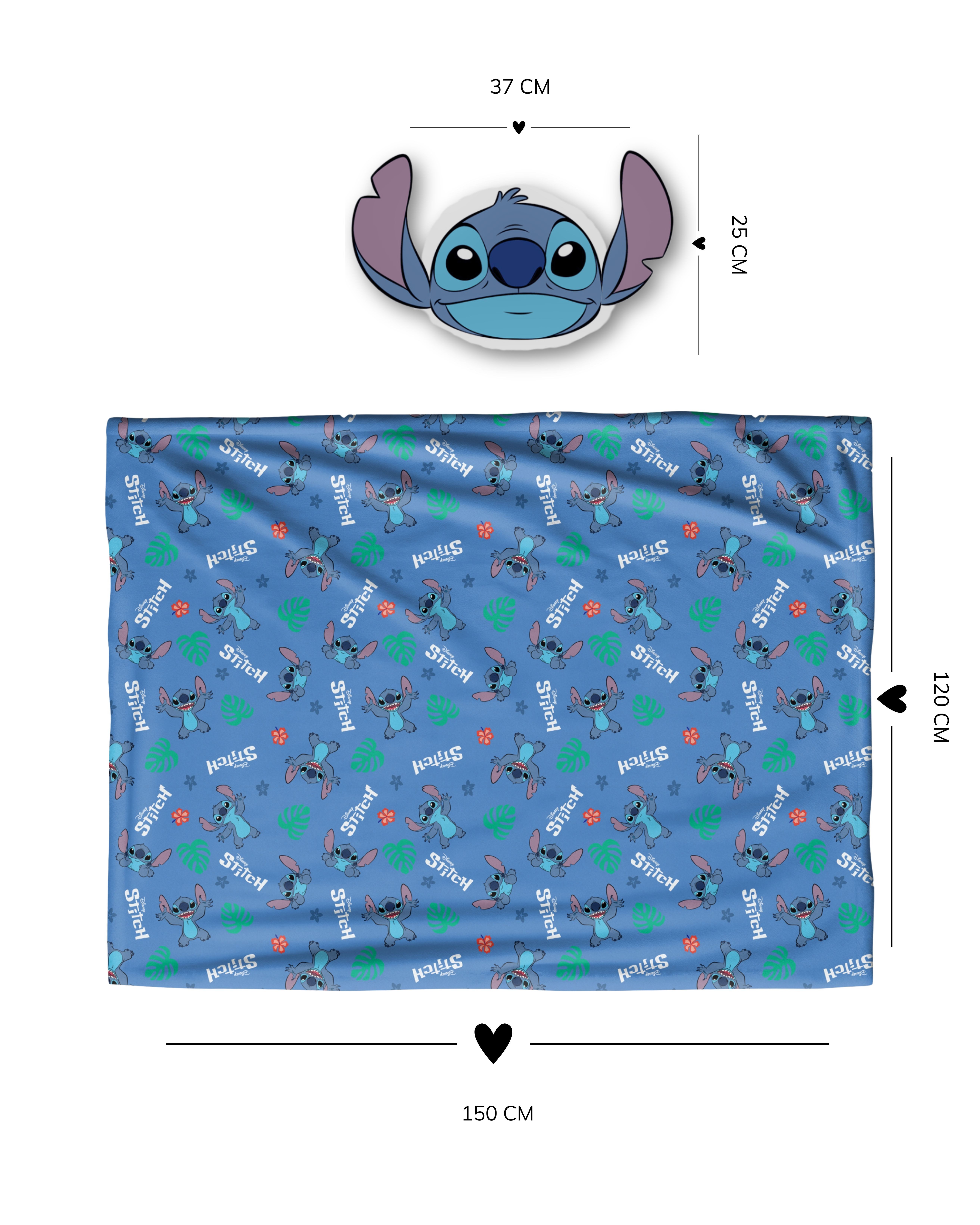 Kinderdecke Lilo & Stitch Fleece Set, Kuscheldecke und Kissen, Disney, MTOnlinehandel, Geschenkidee für Mädchen und Jungen blau/ Violett – Bild 4 von 5