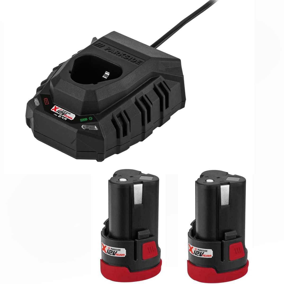 Parkside Parkside 2 x Akku 2.0 Ah PAPK 12 + Ladegerät für X-12-V Team Serie Akku Starter-Set