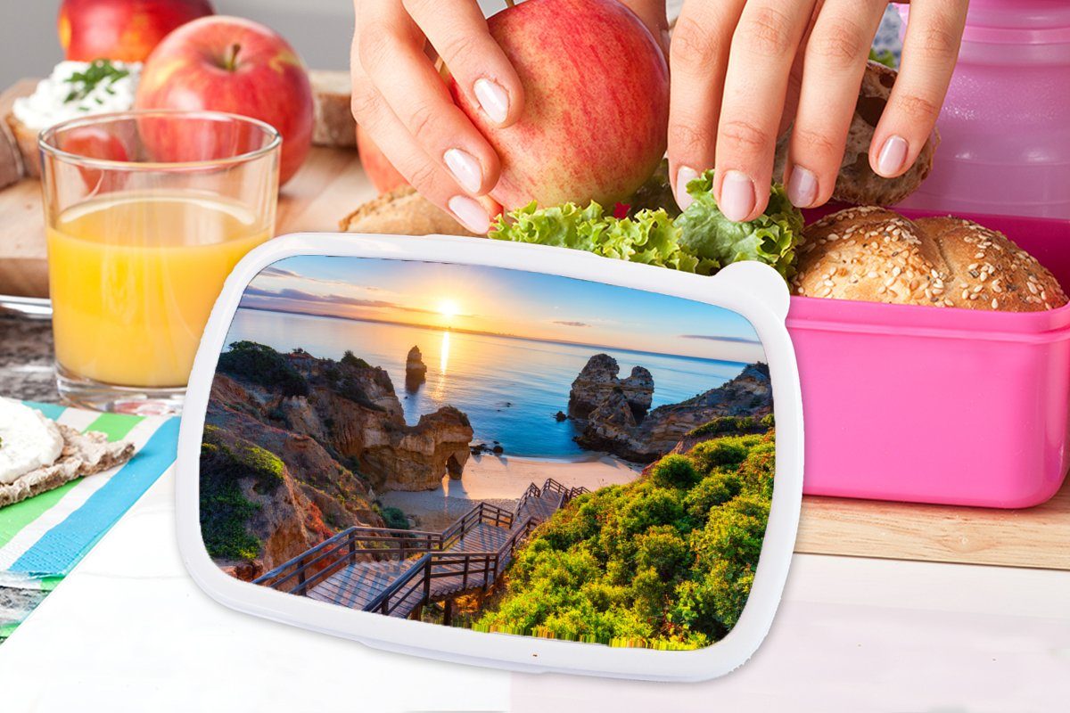 Portugal, Kunststoff, Strand (2-tlg), - Kunststoff Mädchen, Kinder, für Snackbox, Lunchbox Erwachsene, Brotdose rosa Brotbox MuchoWow - Meer