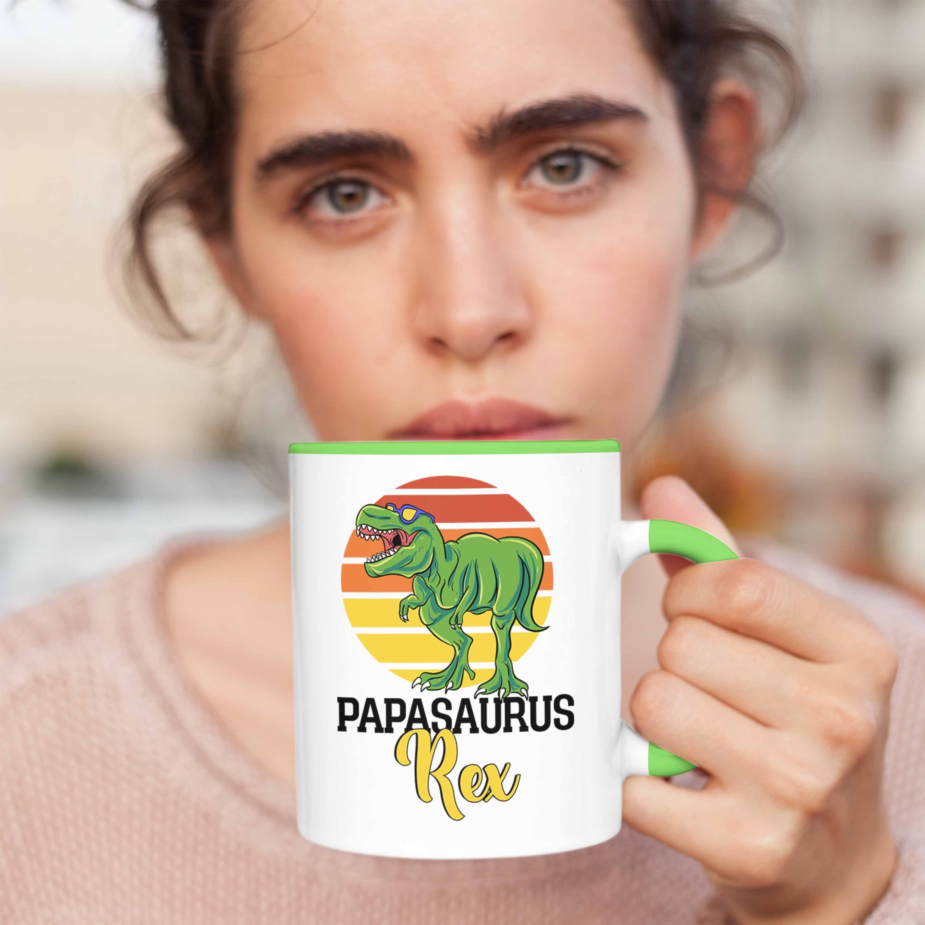 Trendation Tasse Lustiges Geschenk für Vatertag Besten Papa "Papasaurus Rex" Gesc Tasse Grün