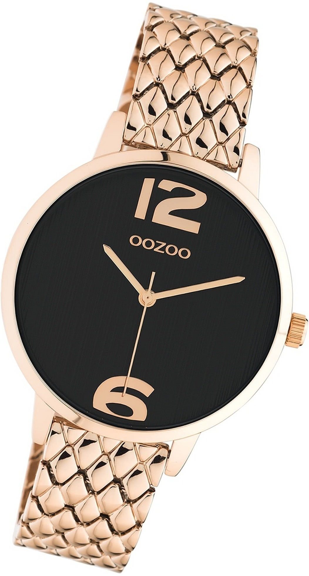 OOZOO Quarzuhr Oozoo Damen Armbanduhr Timepieces, Damenuhr Edelstahlarmband roségold, rundes Gehäuse, mittel (ca. 38mm)
