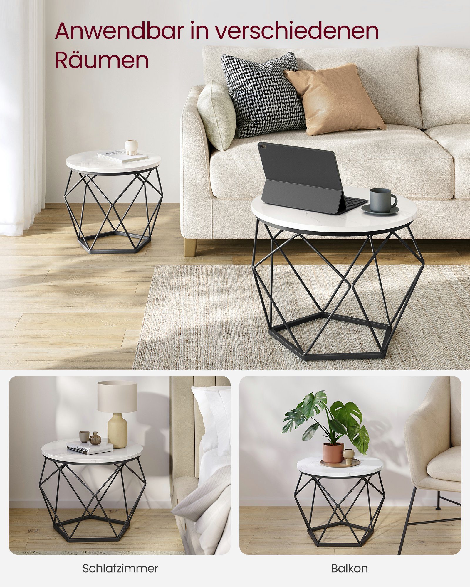 VASAGLE Couchtisch 2er Set Wohnzimmertisch abnehmbare Tischplatte (2er Set, inkl. Zubehörpaket & Anleitung, Holz), für Wohnzimmer, modern, rund, Beistelltisch – Bild 4 von 5