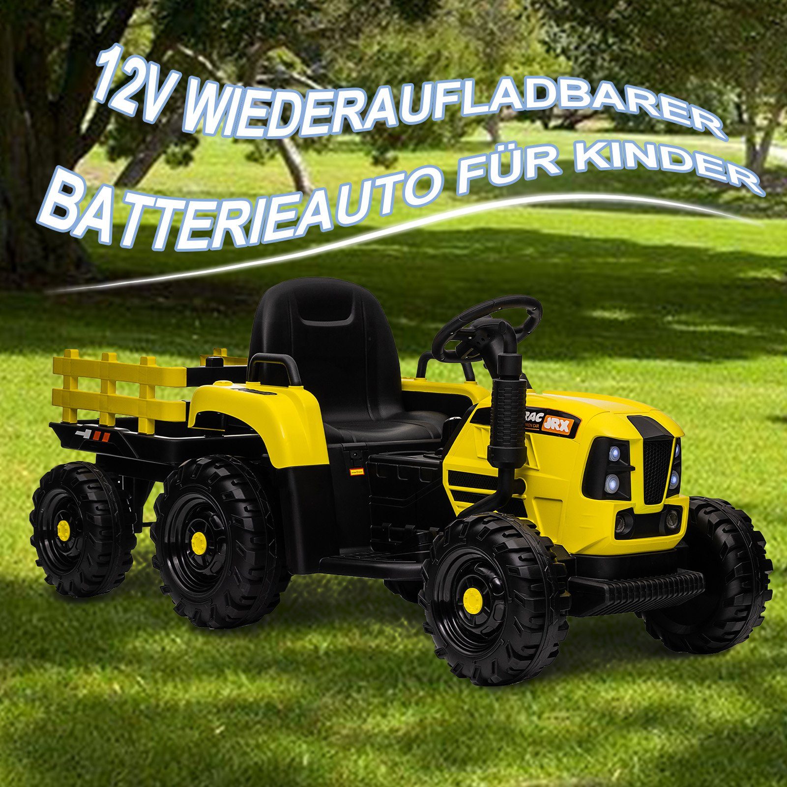 REDOM Elektro-Kinderauto Traktor mit Anhänger, Belastbarkeit 30 kg, Elektro Traktor Elektroauto für Kinder Spielzeug