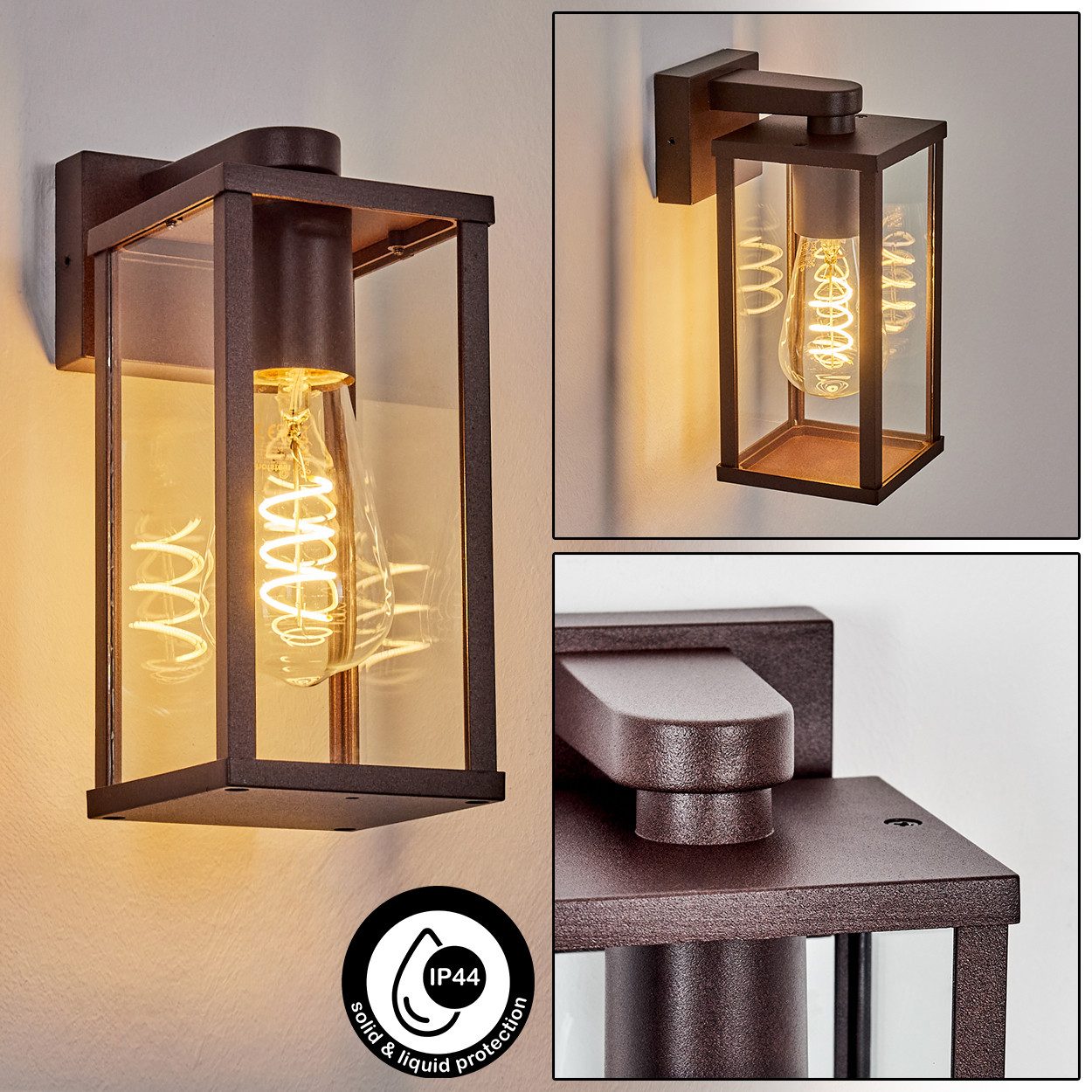 hofstein Außen-Wandleuchte Außenwandlampe aus Metall/Glas in Rost/Braun/Klar mit Lichteffekt, ohne Leuchtmittel, Wandleuchte außen aufwärts im modernen Retro/Vintage-Design, E27, IP44