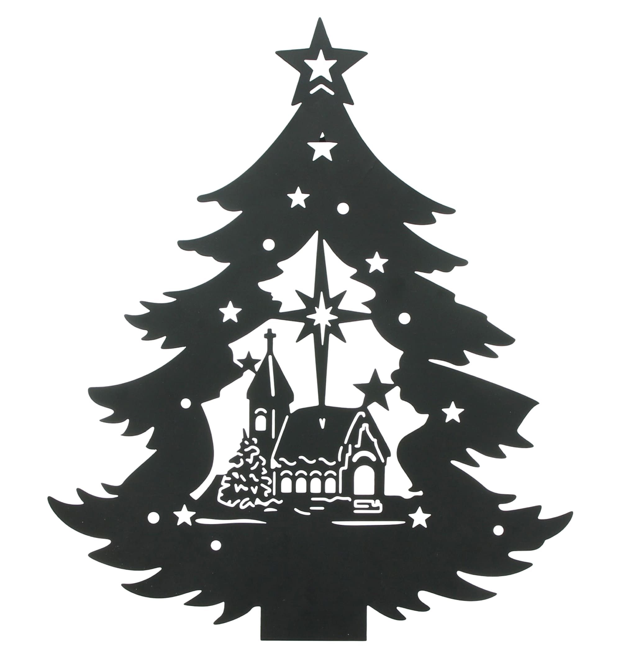 Dekoleidenschaft Wanddekoobjekt "Weihnachtsbaum" LED Wanddeko Metall schwarz, 38x44 cm, Weihnachtsdeko, Winterdeko mit Timer