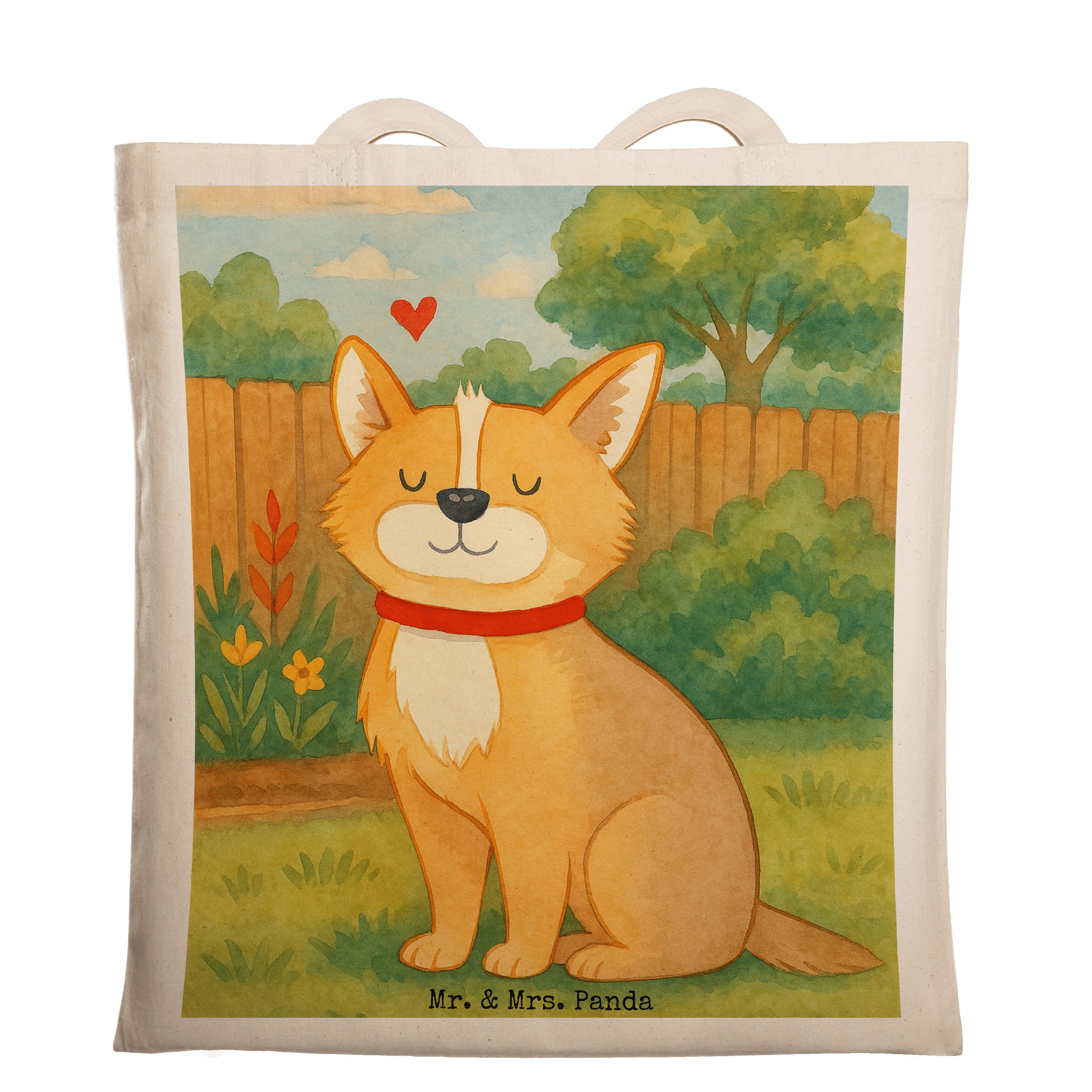 Mr. & Mrs. Panda Tragetasche Hund Glück Design, Baumwolltasche, Weiß, Herz, Sprüche, Süß, Liebe, S (Packung), totebag Stoff-Tragetasche Beutel