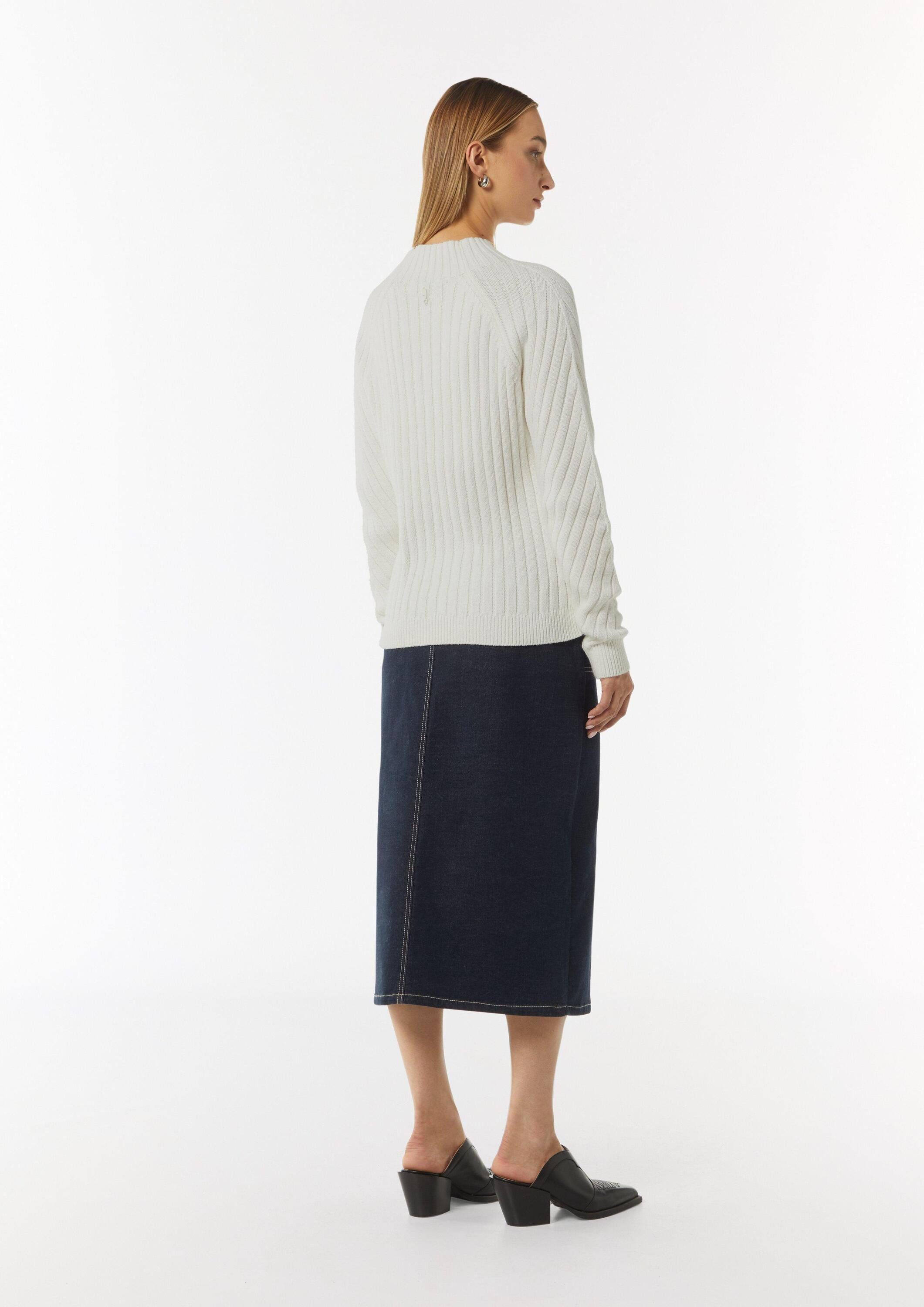 comma Longpullover Strickpullover Pullover mit Strickmuster aus Baumwollmix