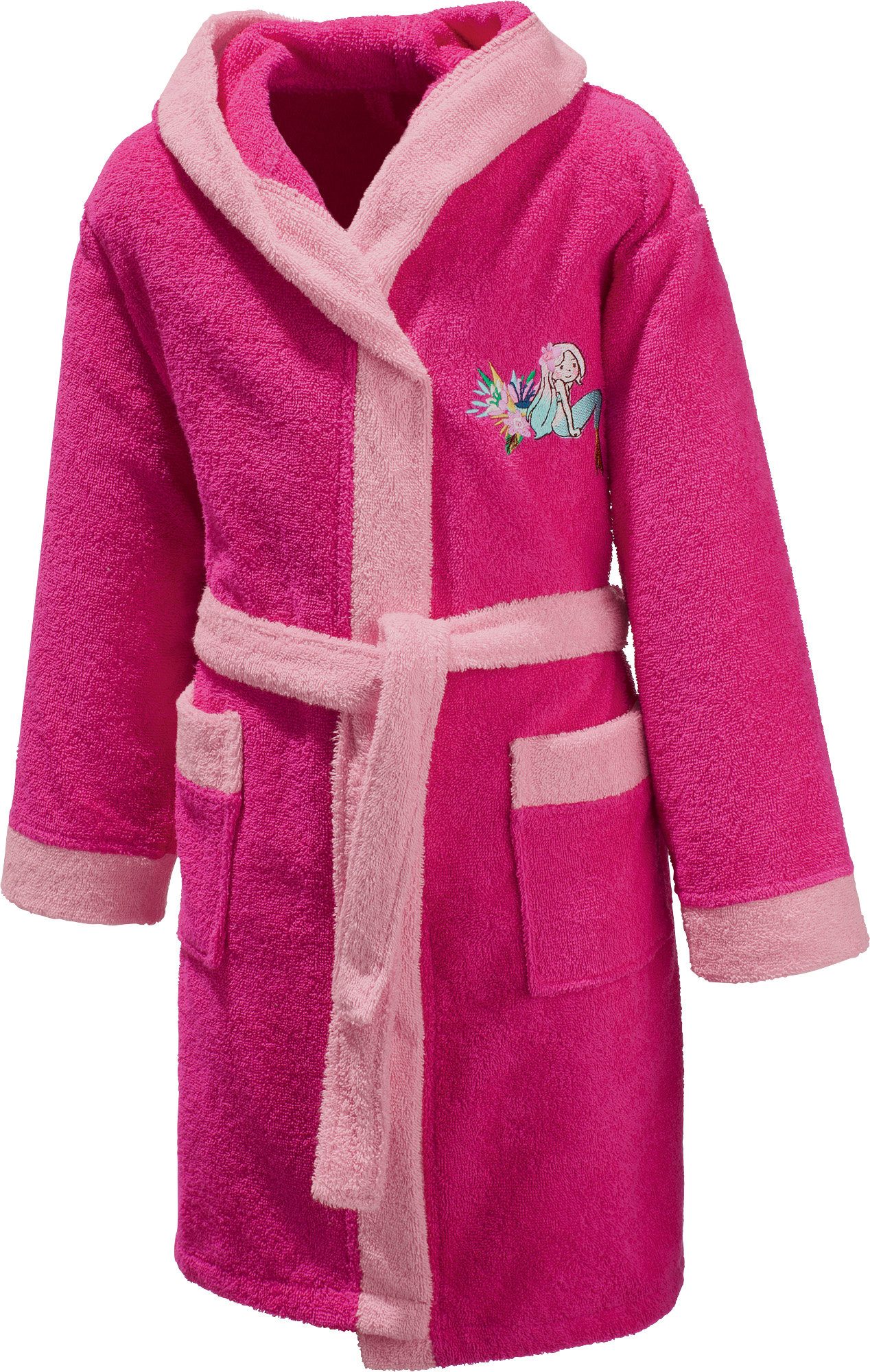 Erwin Müller Kinderbademantel Kinder-Bademantel mit Kapuze, Rückenlänge: 67 cm, Frottier, mit Kapuze/mit Aufsatztasche:, default, Walk-Frottier Uni/Motiv: Meerjungfrau