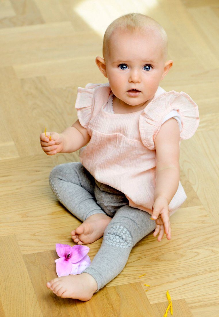 GoBabyGo Leggings Babys für an Jungs und Krabbel Kleinkinder, Mädchen und Knieschutz - Noppen Leggins (Hellgrau) ABS mit Knien den mit Leggings