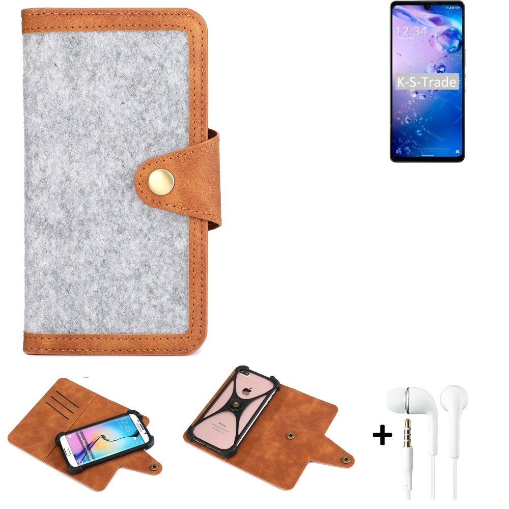 K-S-Trade Handyhülle für Sharp Aquos Zero6, Handyhülle + Kopfhörer Schutzhülle Filz Hülle Kunstleder