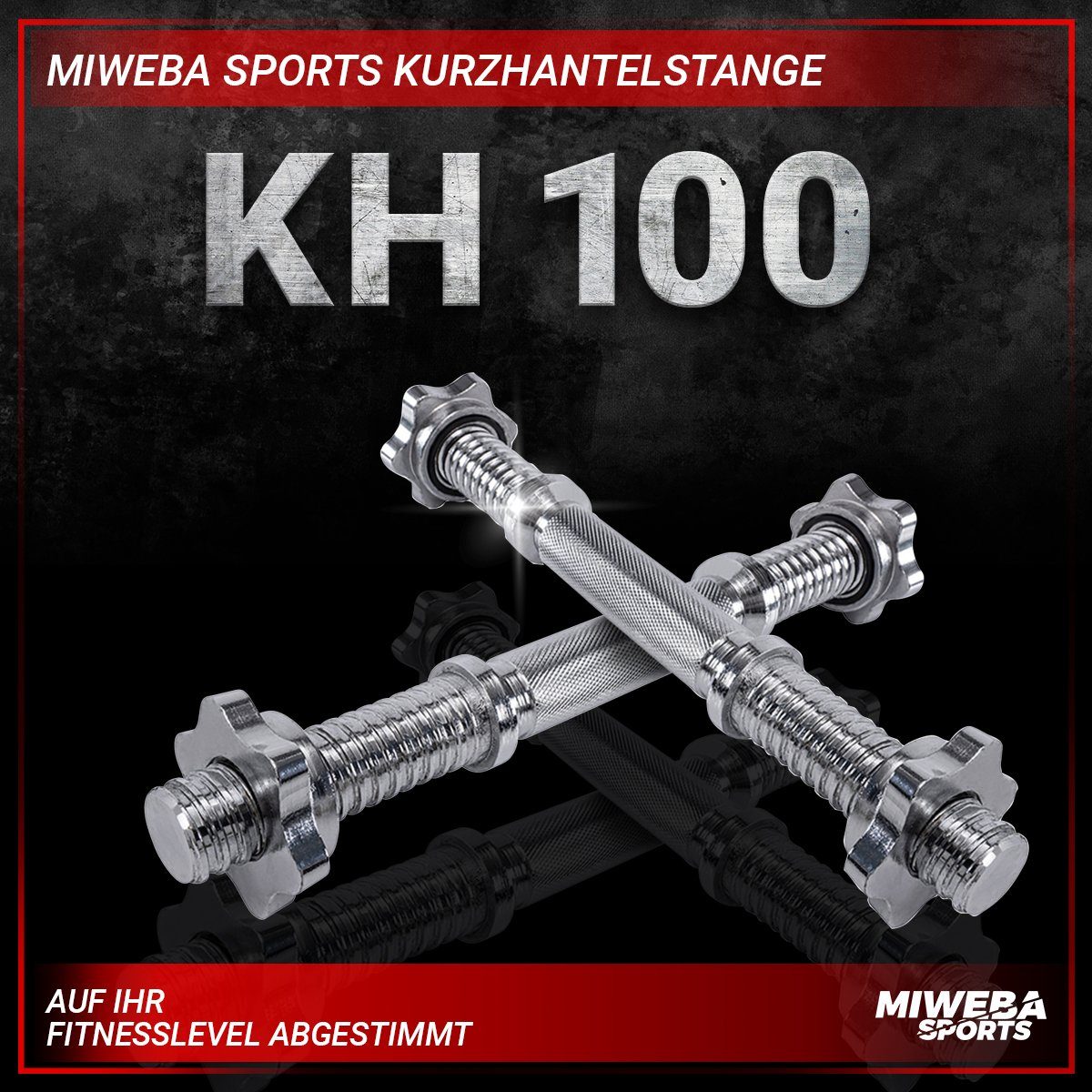 Miweba Sports Kurzhantelstange Kurzhantel Stange KH100 inkl. Sternverschluss, Metall, 35,00 cm (2er-Set, Kurzhantel-Set, Workout, Training, Krafttraining, Muskelaufbau, 2-tlg., Ø30mm, 35.0 x 6.7 x 6.7 cm, 40 kg max. Belastung, Stahl, 2 kg Eigengewicht), Fitnesshantel Hantelstange Kurzhantelstange Kurzhanteln