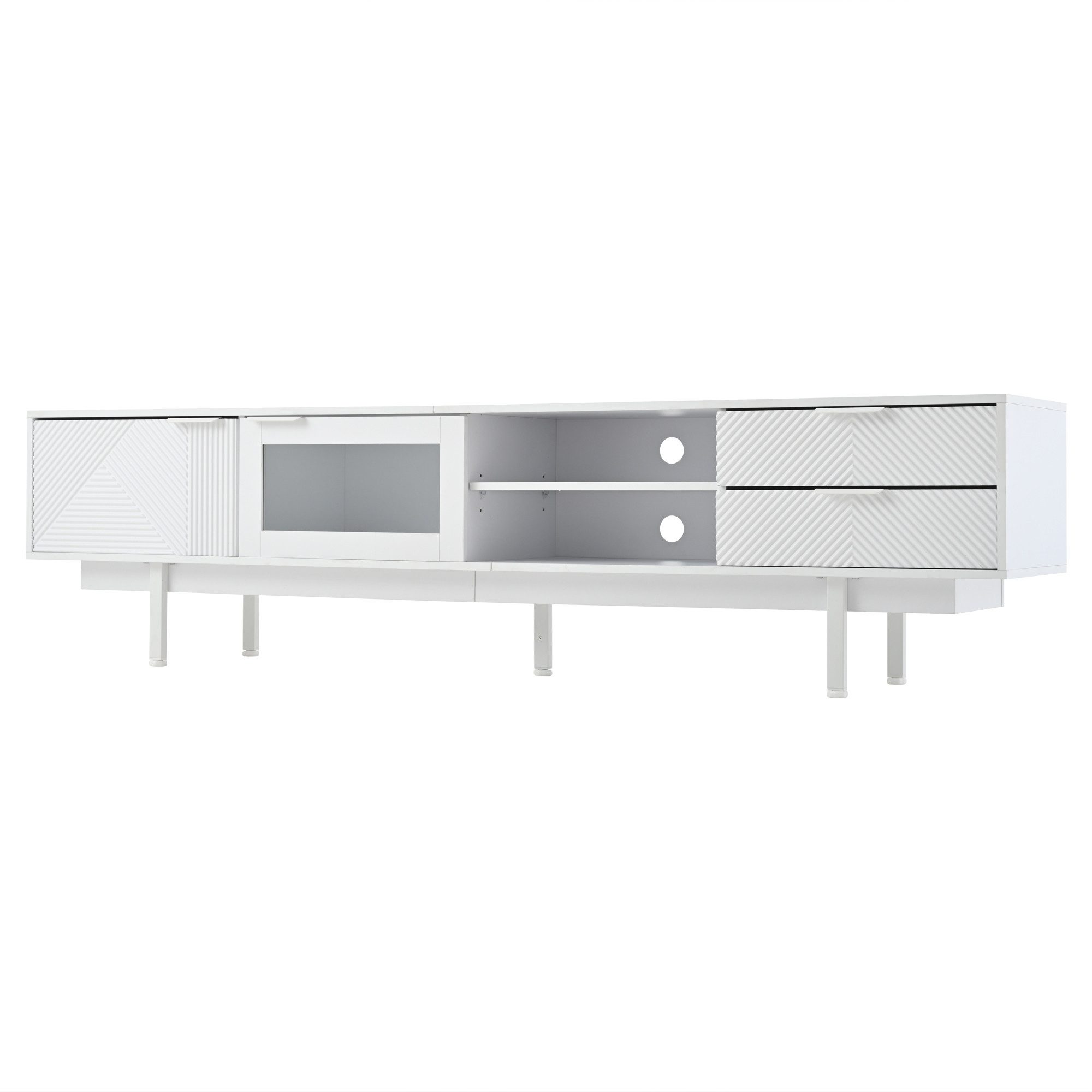 KLAM HOME Lowboard Lowboard Mit 2 Türen und 2 Schubladen,TV-Ständer mit großem Stauraum (200*40*50.5 cm moderner einfacher Fernsehschrank), Wohnraumschrank mit Gesamttragkraft von 45kg,Geeignet für 80-Zoll