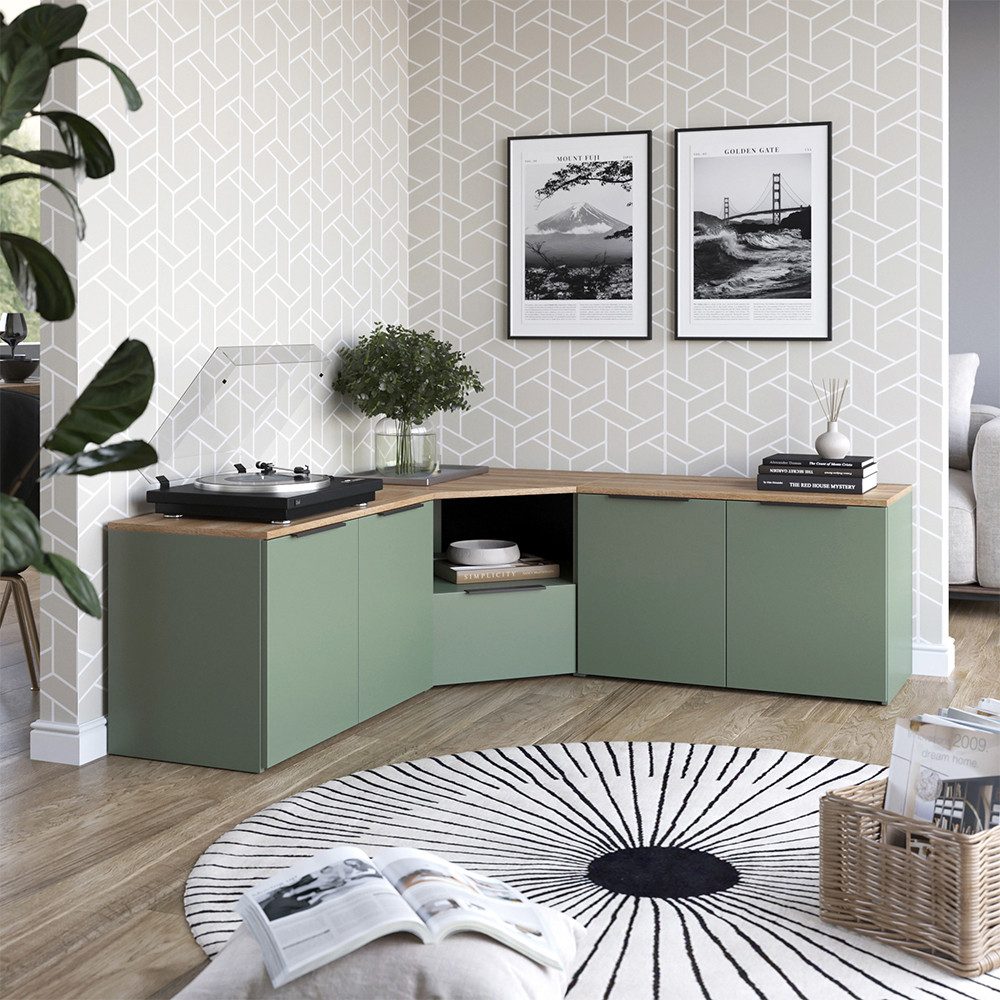 Vicco Wohnwand Wido, Grün/Sonoma, 3 Teile, (3-St)
