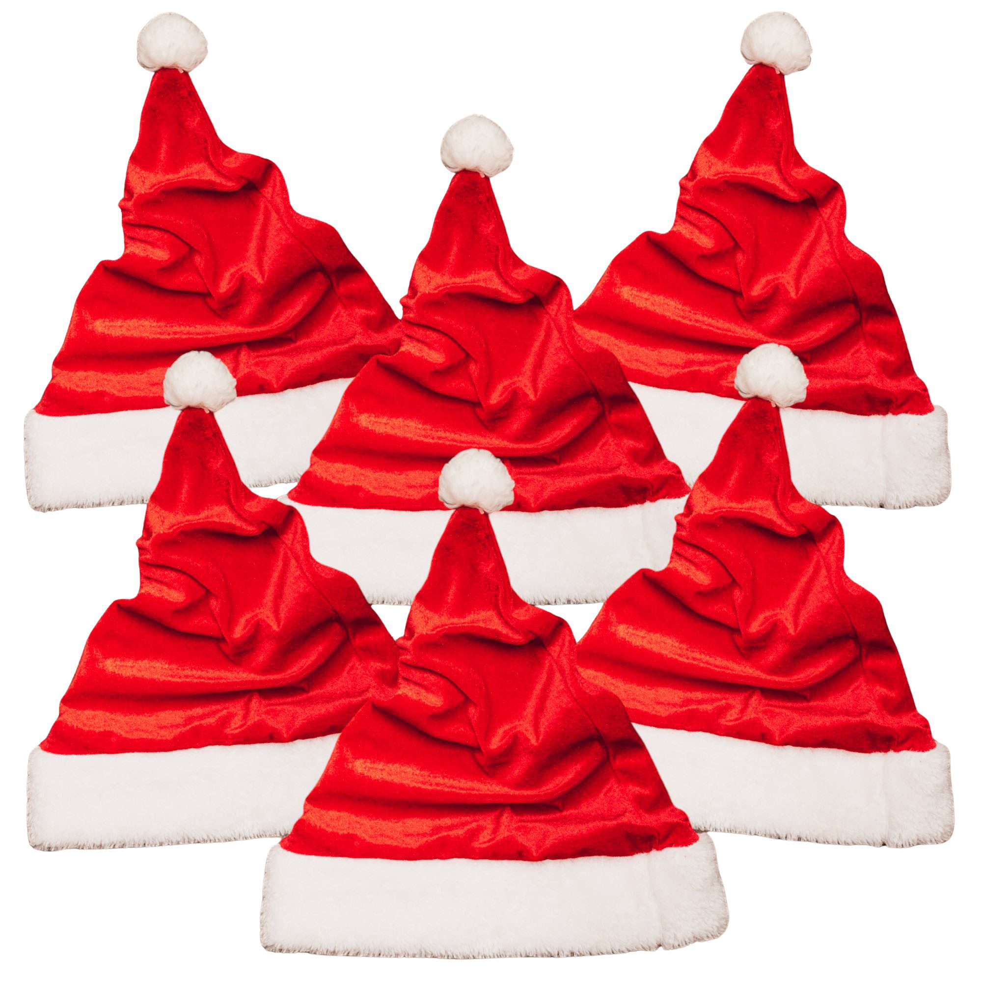 Annastore Plüschmütze 6er Set Weihnachtsmützen aus Plüsch – Mütze mit Bommel Nikolausmützen Einheitsgröße