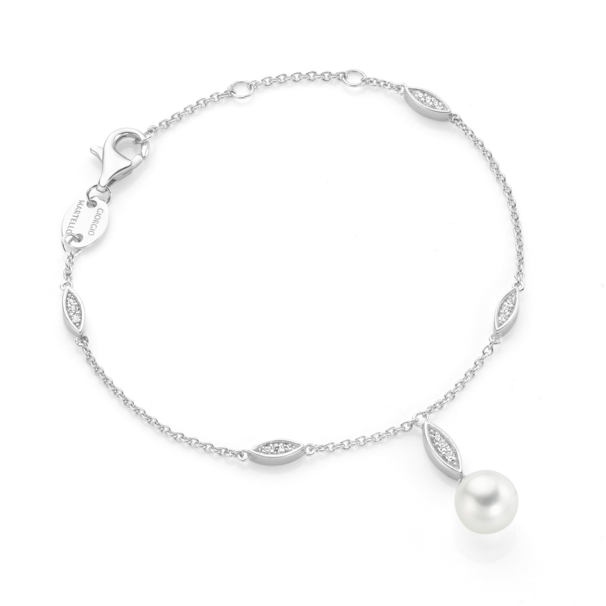 GIORGIO MARTELLO MILANO Armband mit Muschelkernperlen und Zirkonia, Silber  925