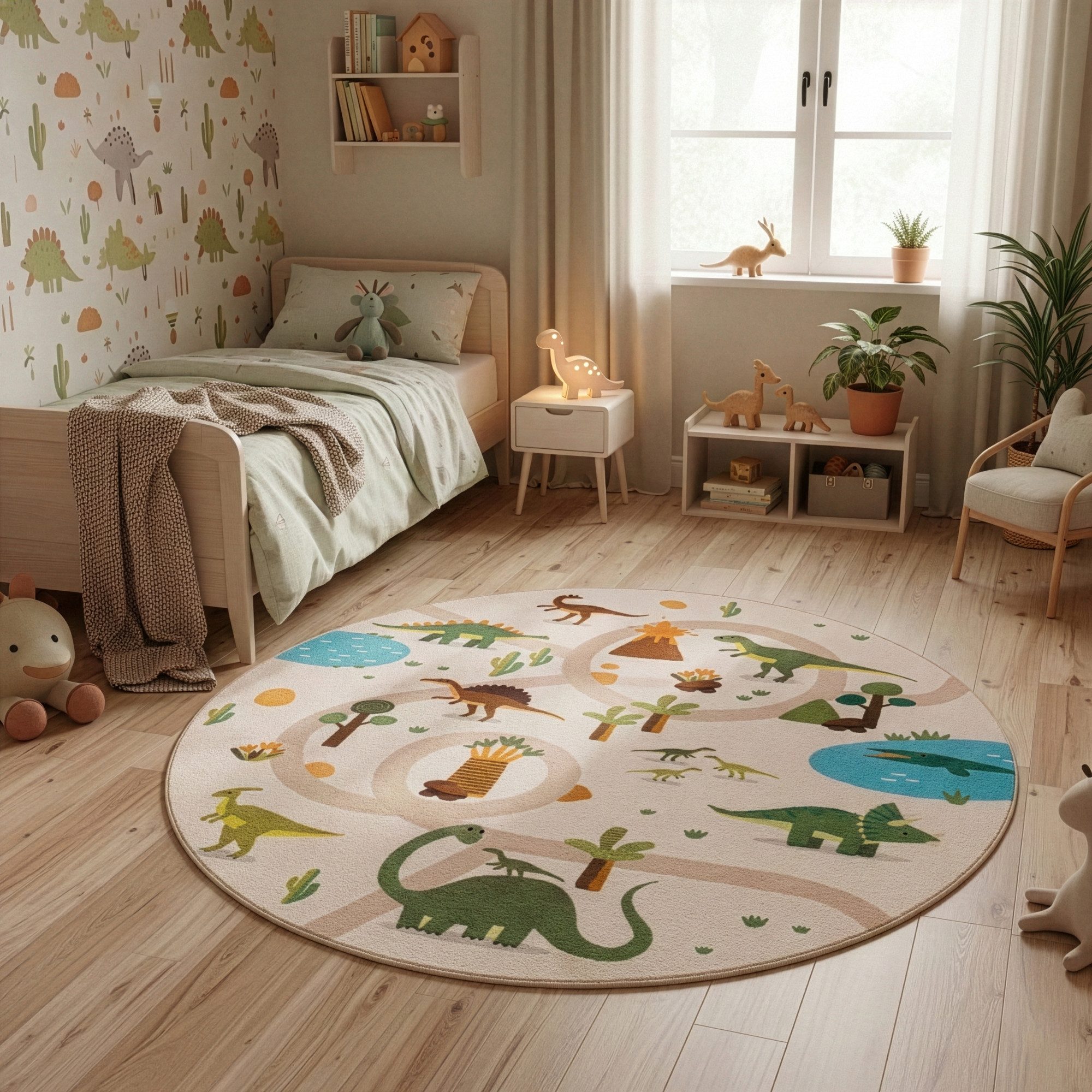 Carpettex Kinderteppich Bunte Dino Welt, Rund, Höhe: 8 mm