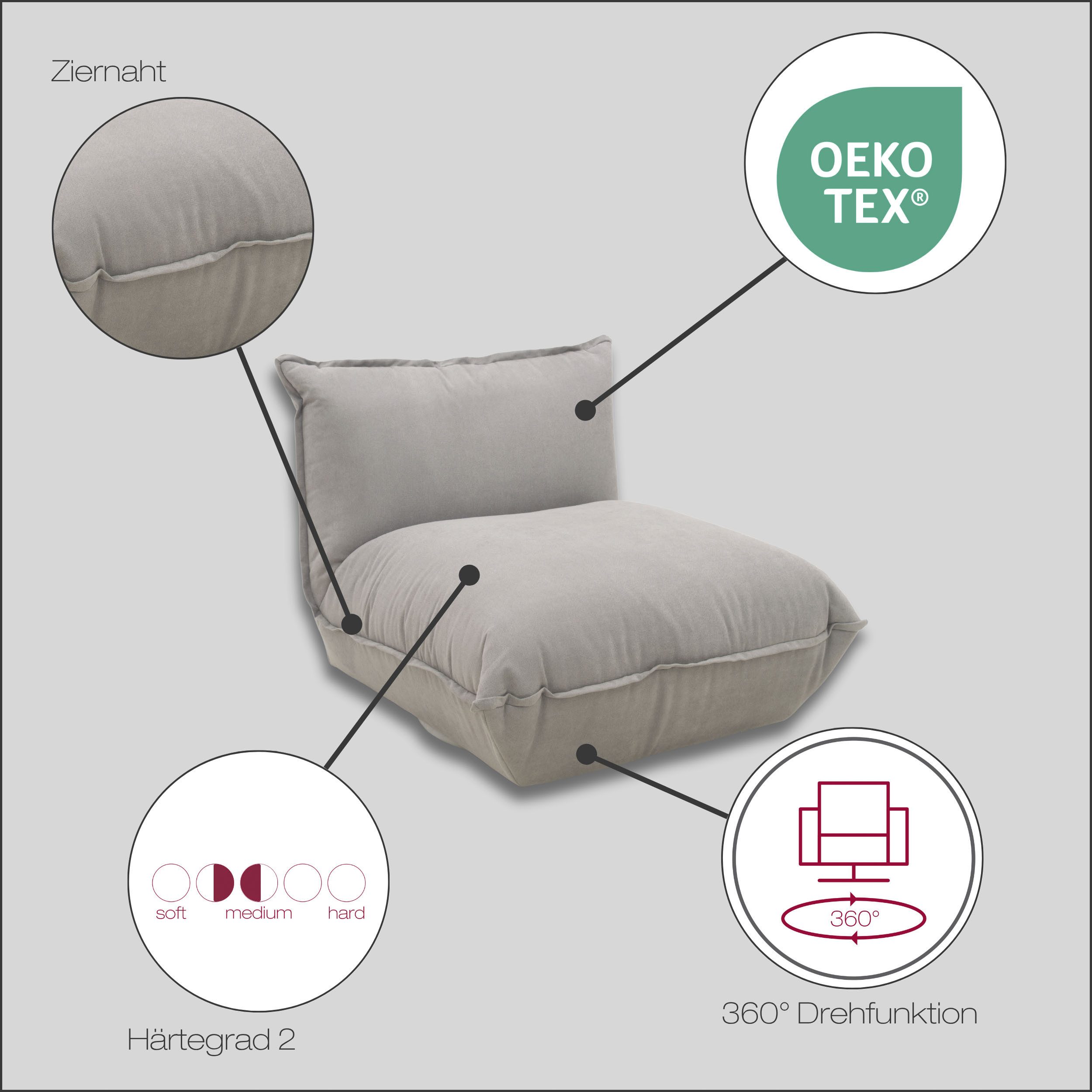DOMO collection Sessel Nantes Loungesessel, Wohlfühlsessel mit 360° Drehfunktion, hochwertig gepolstert mit Federkern, Struktur weich, grau