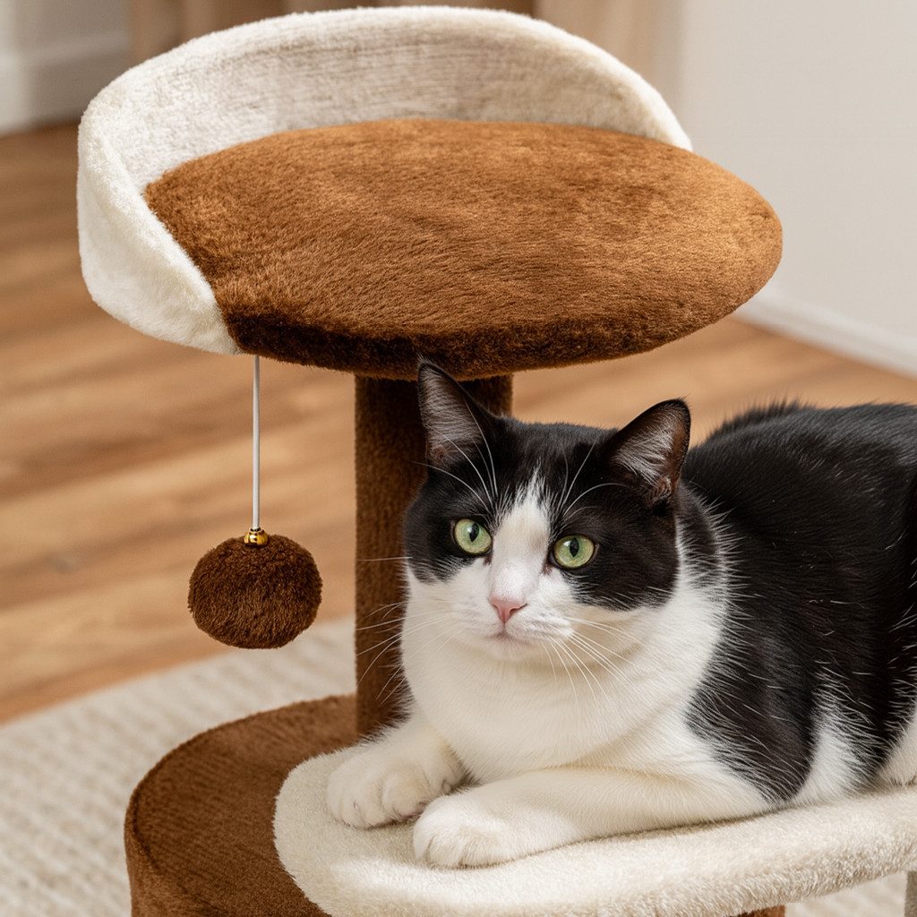 belviona Kratzbaum mit 65 cm, für Kitten und kleine Katzen, mit Kuschelhöhle, Sisalsäulen & Spielball