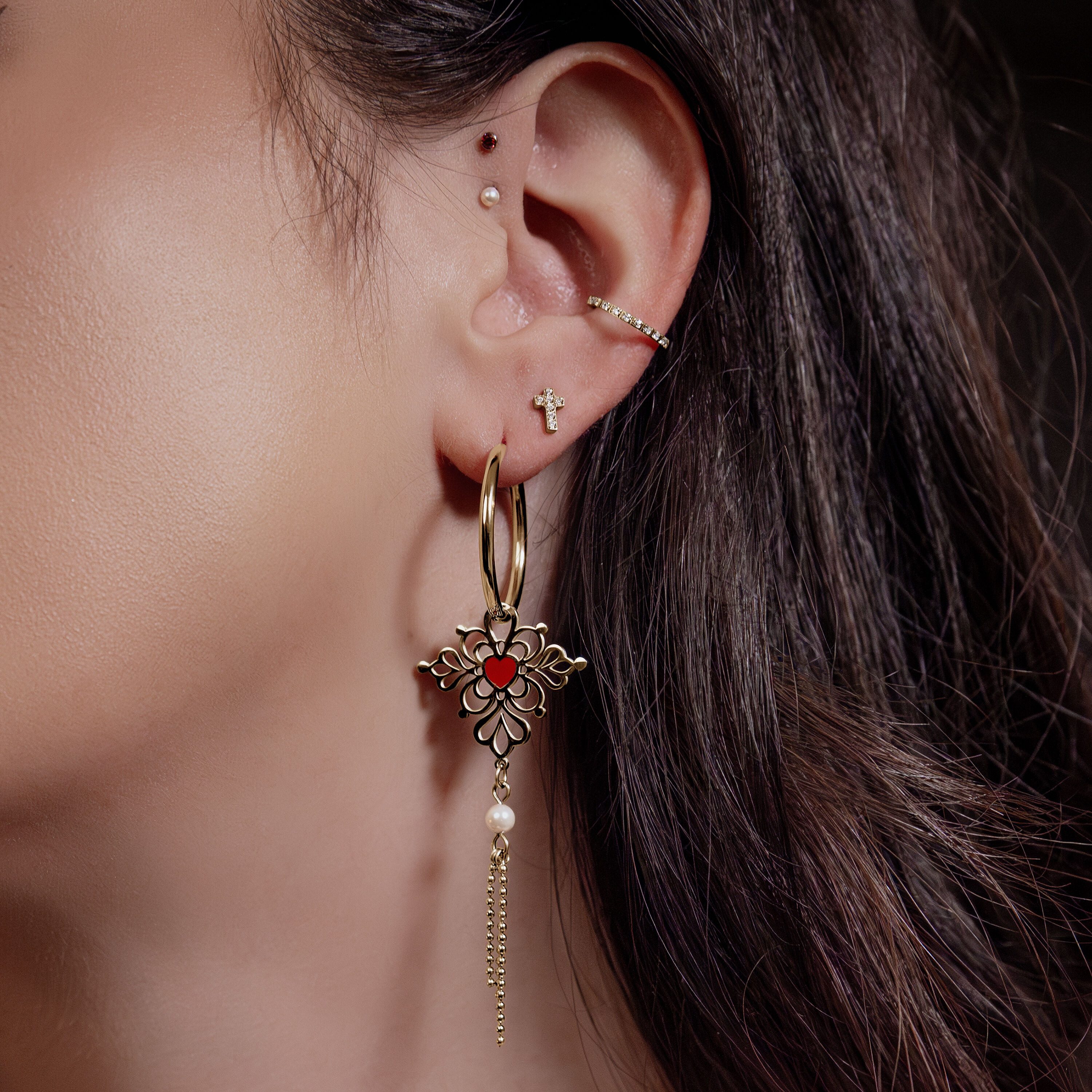 Wildcat Paar Creolen Little Sacred Heart Enamel Hoops Pair, wasserfest, langlebig, hautverträglich