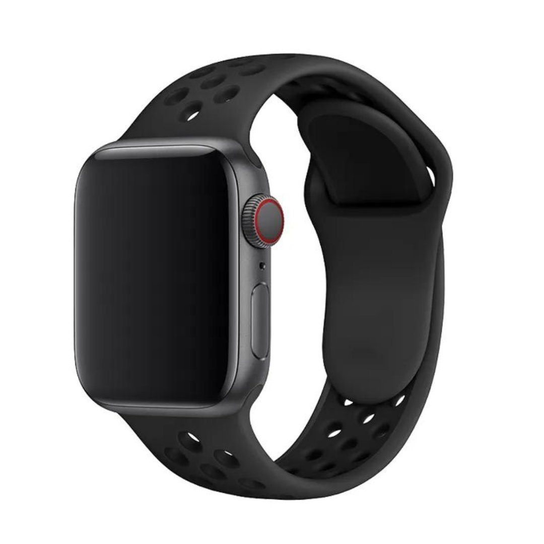 SmartUP Uhrenarmband Sport Silikon Armband für Apple Watch 1/2/3/4/5/6/7/8 SE Ultra, Sportband 38/40/41mm 42/44/45/49mm, Silikon Ersatz Armband #4 Schwarz