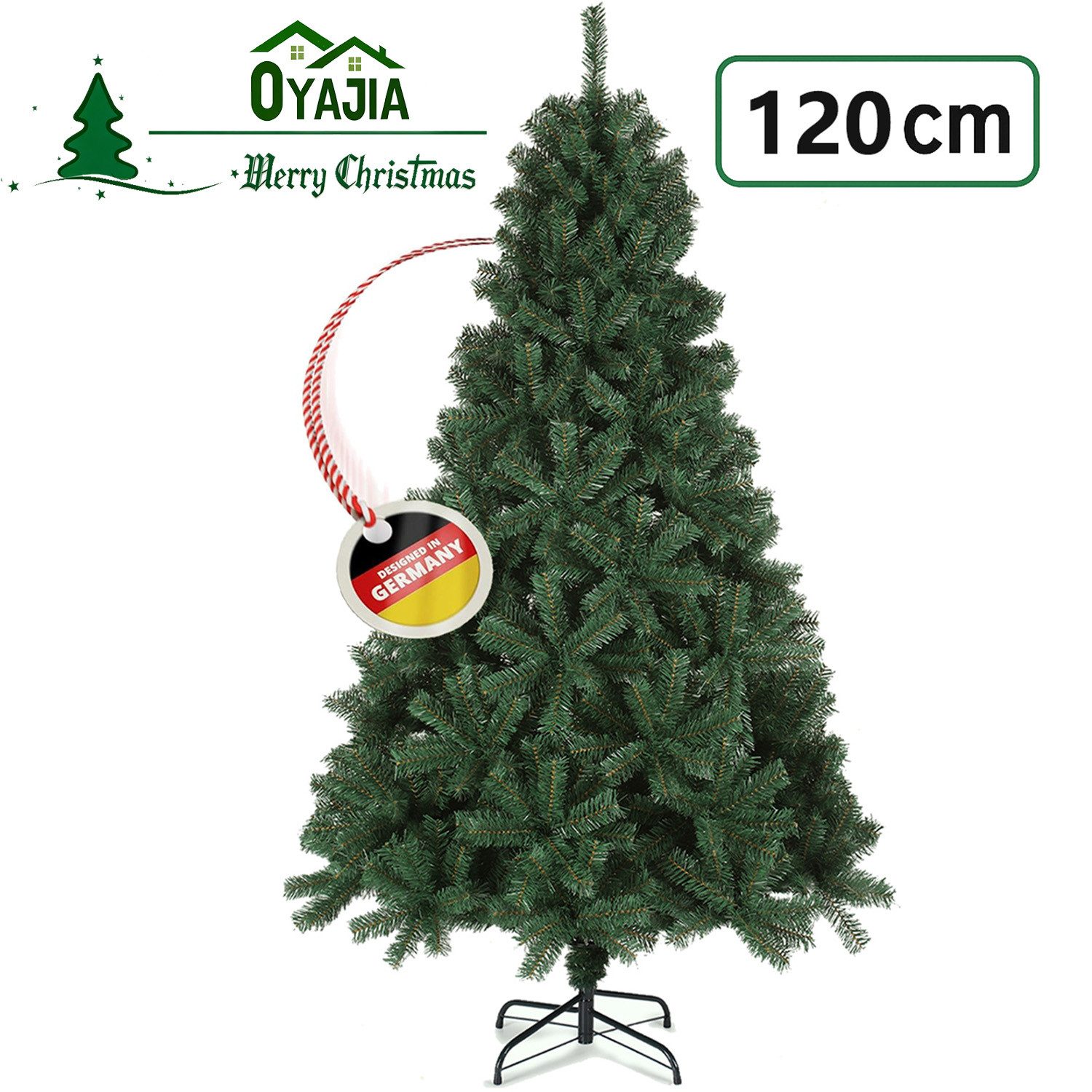 oyajia Künstlicher Weihnachtsbaum Künstlicher Weihnachtsbaum mit Metallständer,Naturgetreu,dichte Zweige, Christbaum Künstlich, Schwer Entflammbarer,Tannenbaum Künstlich mit Grünem Stamm, 400 Zweige