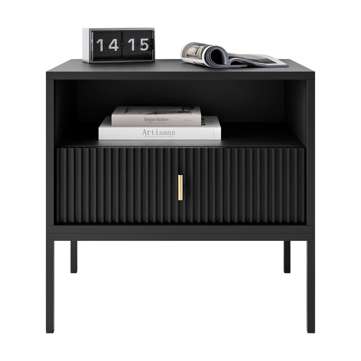 Lookway Nachttisch MIDNIGHT mit geriffelter Front auf Gestell, Breite 54 cm