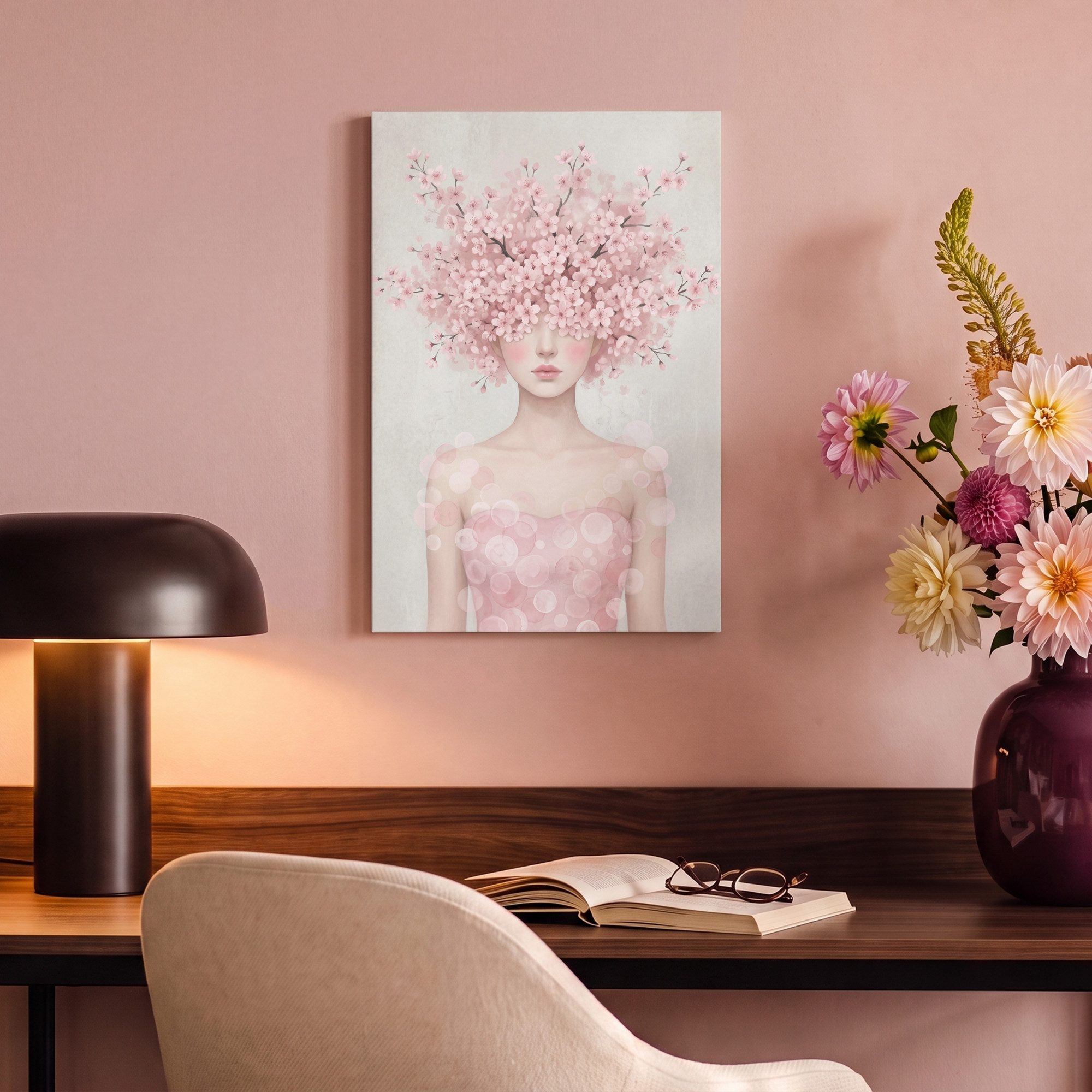 OneMillionCanvasses® Leinwandbild Porträt - Kirschblüte - Rosa, Fotodruck (1 St), Wandbild, Deko Schlafzimmer Wohnzimmer Flur 20x20 cm – Bild 4 von 5