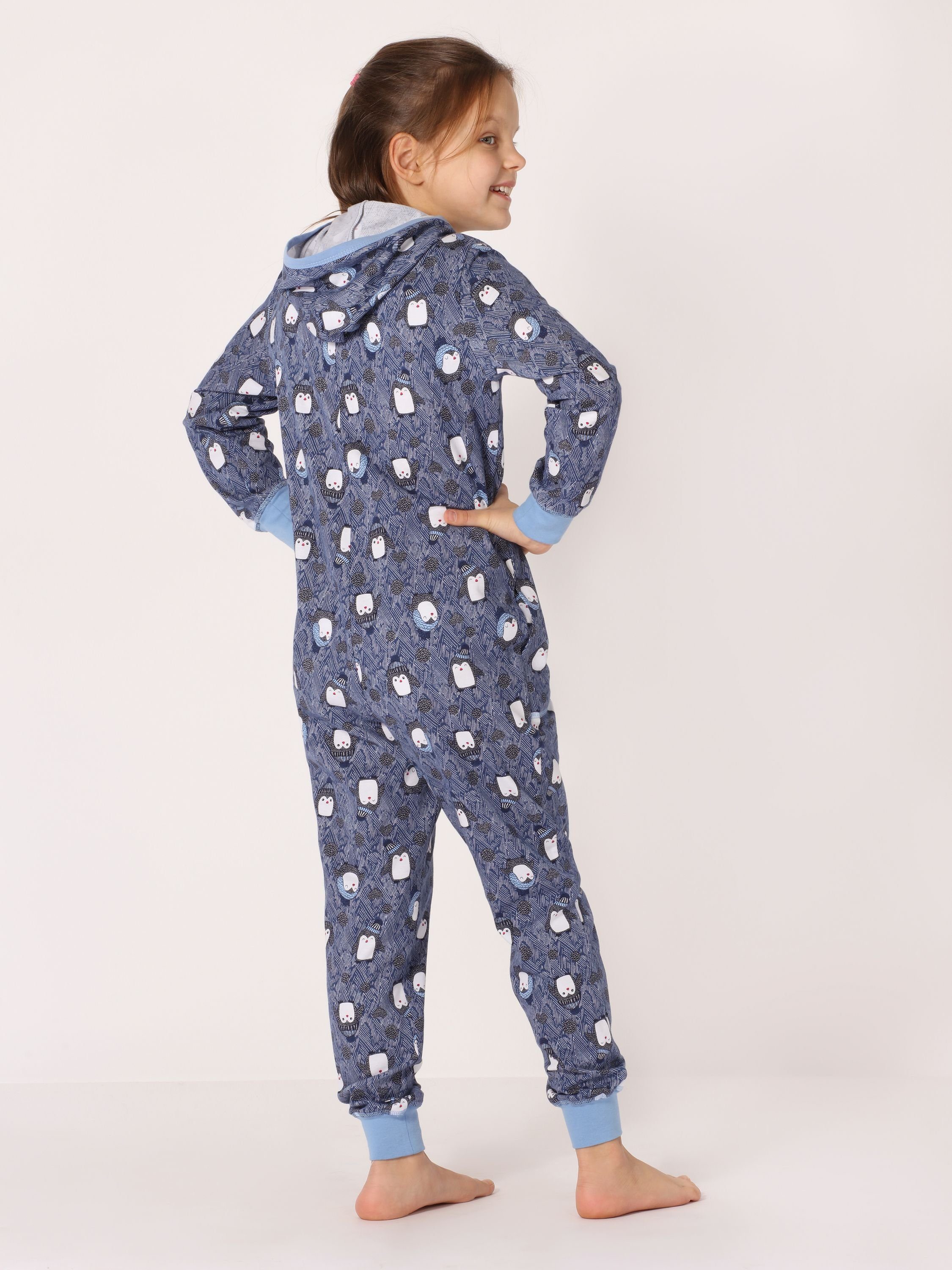 Merry Style Schlafanzug Schlafoverall Mädchen Blau mit Kapuze Pinguine MS10-223