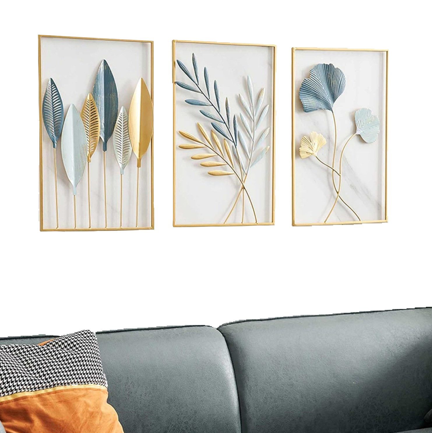 Coonoor Wanddekoobjekt 3er Set Wandskulptur aus Metall Gingko, Wandbehang W günstig online kaufen