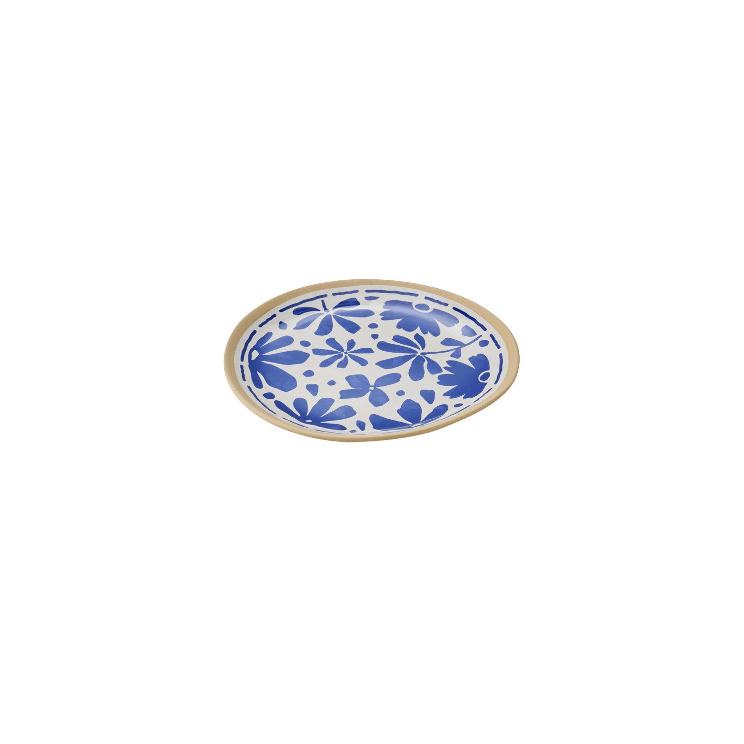 APS Teller FLORYN, (1 St), H: 2 cm, Melamin, innen: Dekor, blau/weiß, außen: beige