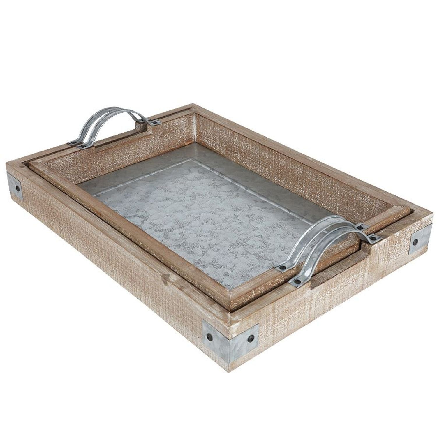 Tablett-Set Frühstückstable, Holz Zink-Platte Serviertablett mit Holztablett BURI Servierteller