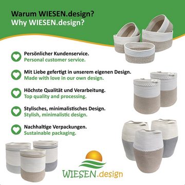 WIESEN.design Wäschekorb Knut Hellbraun/Weiß, 100% Baumwolle, Aufbewahrungskorb geflochten, inkl. großem Waschsack und schwerem Wäschesack, gratis Versand