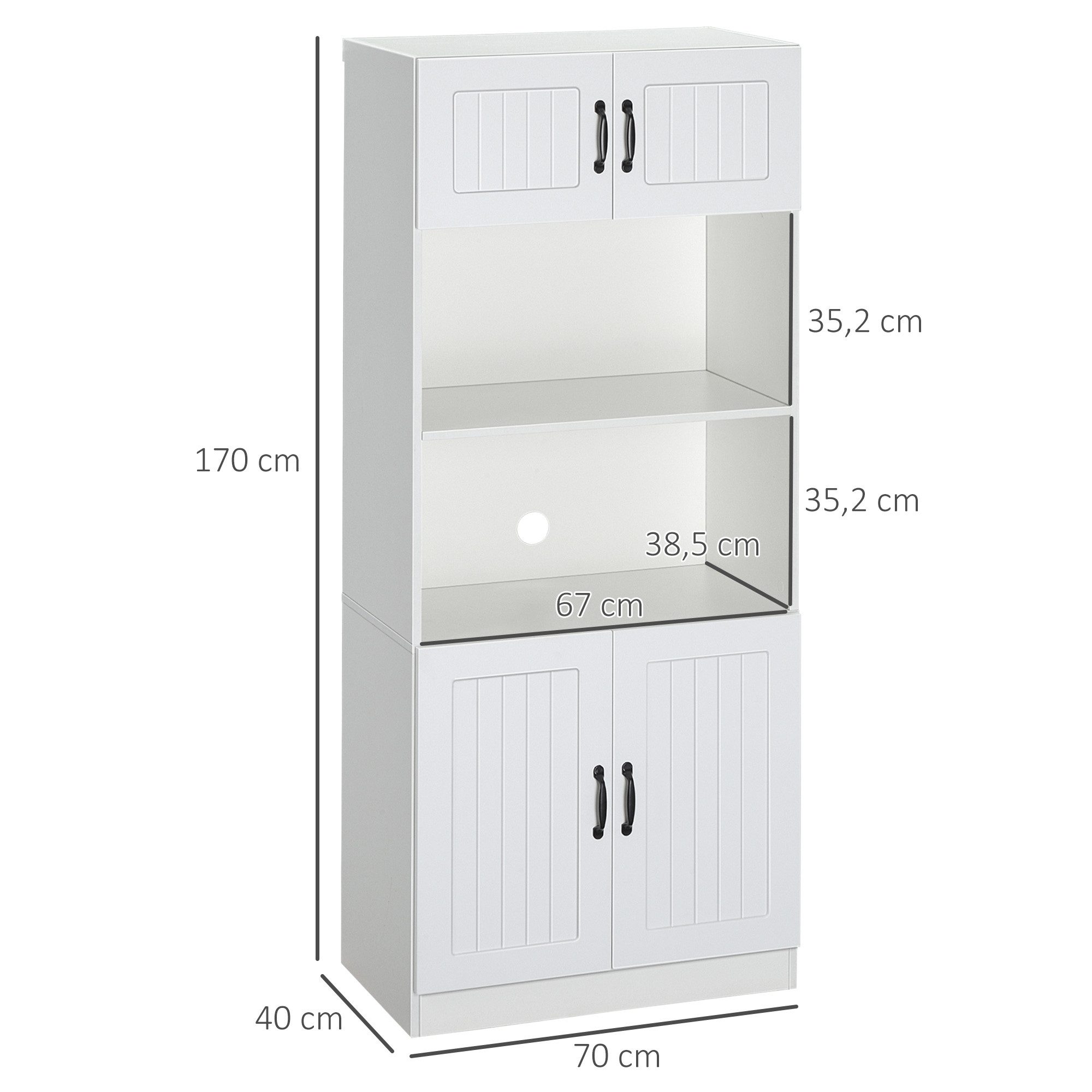 HOMCOM Küchenbuffet Küchenschrank Hochschrank,verstellbaren Regalböden,Mikrowellenregal (Hochschrank, 1-St., Esszimmerschrank) Anti-Kipp-Gurt Landhausstil Weiß – Bild 3 von 5