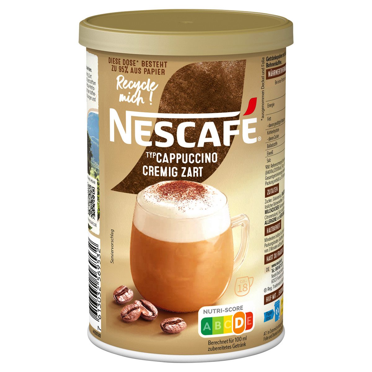 NESCAFE Kaffee, Nescafe Cappuccino cremiger Geschmack mit löslichem Bohnenkaffee 250g