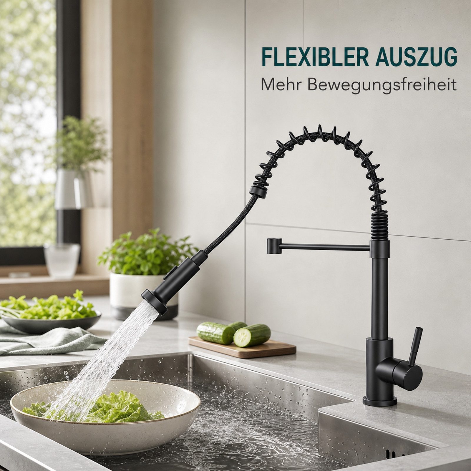 Ledklang Spültischarmatur Edelstahl 360° drehbar Ausziehbarer Brause 2 Strahlarten Küchenarmatur (1-St) für Einhebelmischer Mischbatterie Wasserhahn Küche – Bild 2 von 5