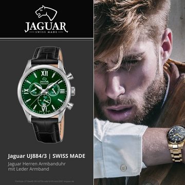 Jaguar Quarzuhr »Jaguar Herren Armbanduhr ACM«, (Armbanduhr), Herrenuhr rund, groß (ca. 41mm), Edelstahl, Lederarmband, Sport-Style