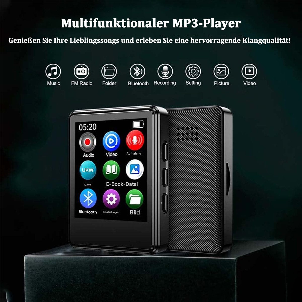 KINSI MP3/MP4-Player 64GB, Bluetooth 5.0, 2.0" Farbbildschirm, Wecker MP3-Player (mehrere Audio-Formate, lange Akkulaufzeit, für Sport & Outdoor)
