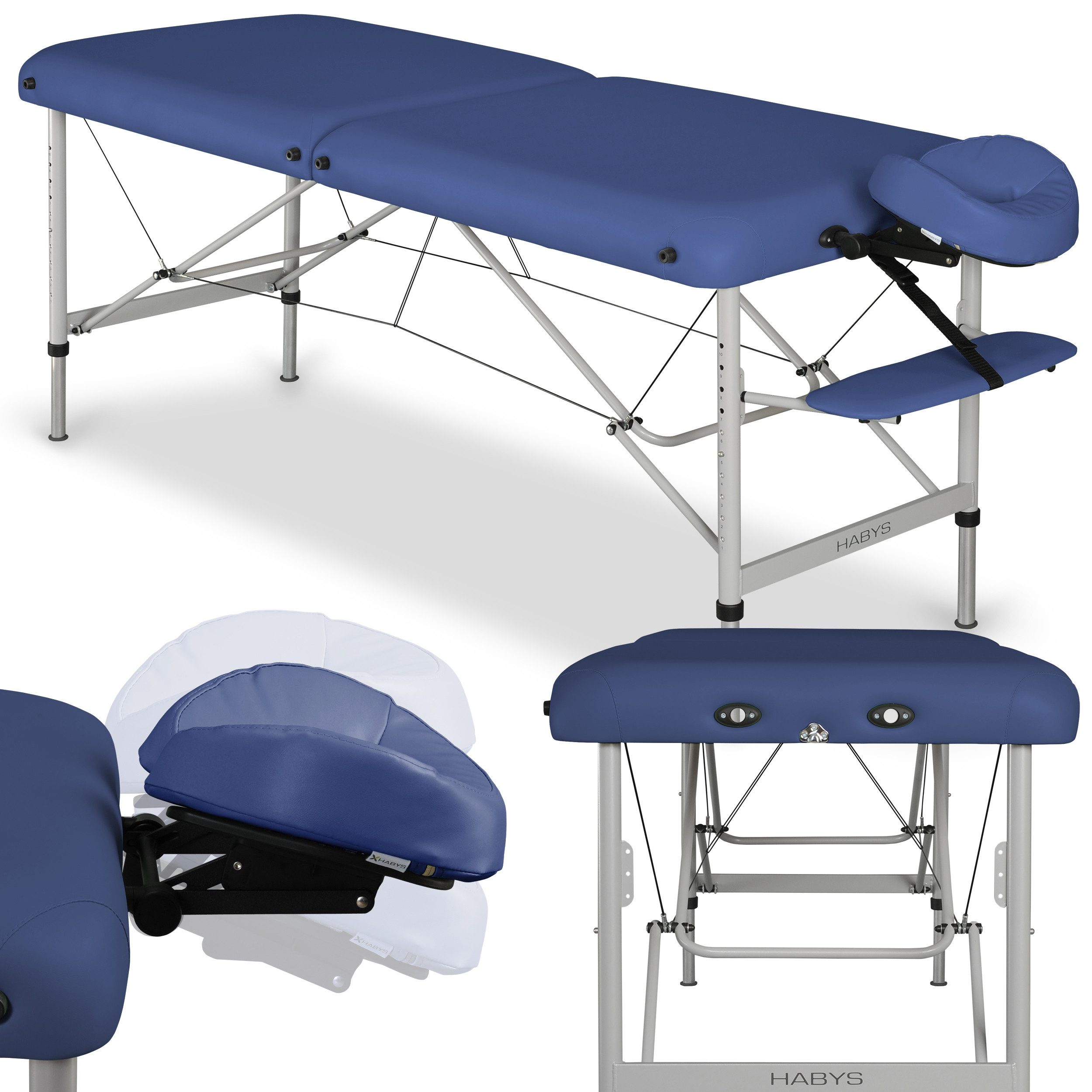 Habys Massageliege Panda Alu 2 Zonen Aluminium Massagetisch, Klappbar 185x60 Marineblau